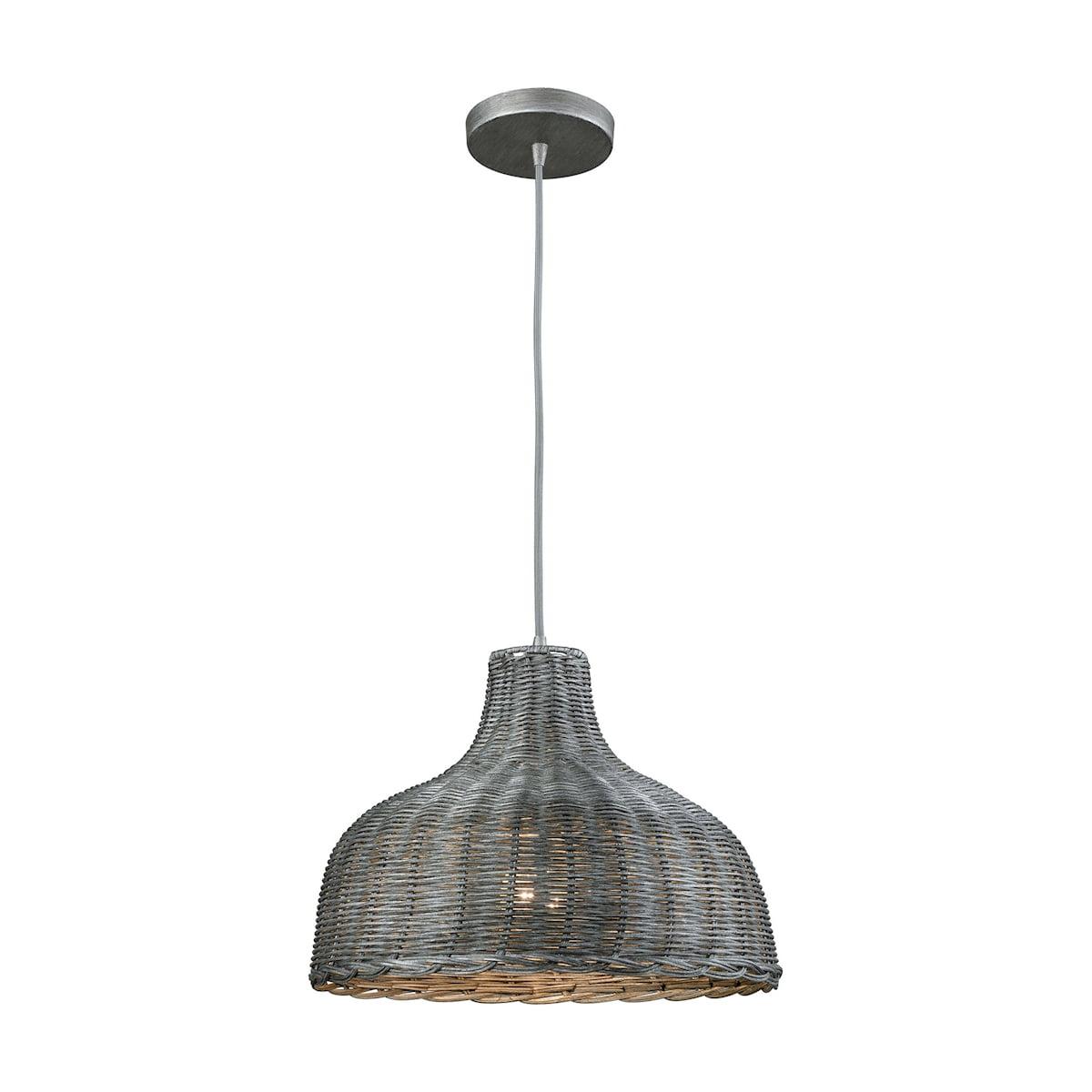 Oversized Wicker Shade Pendant Light in Weathered Gray