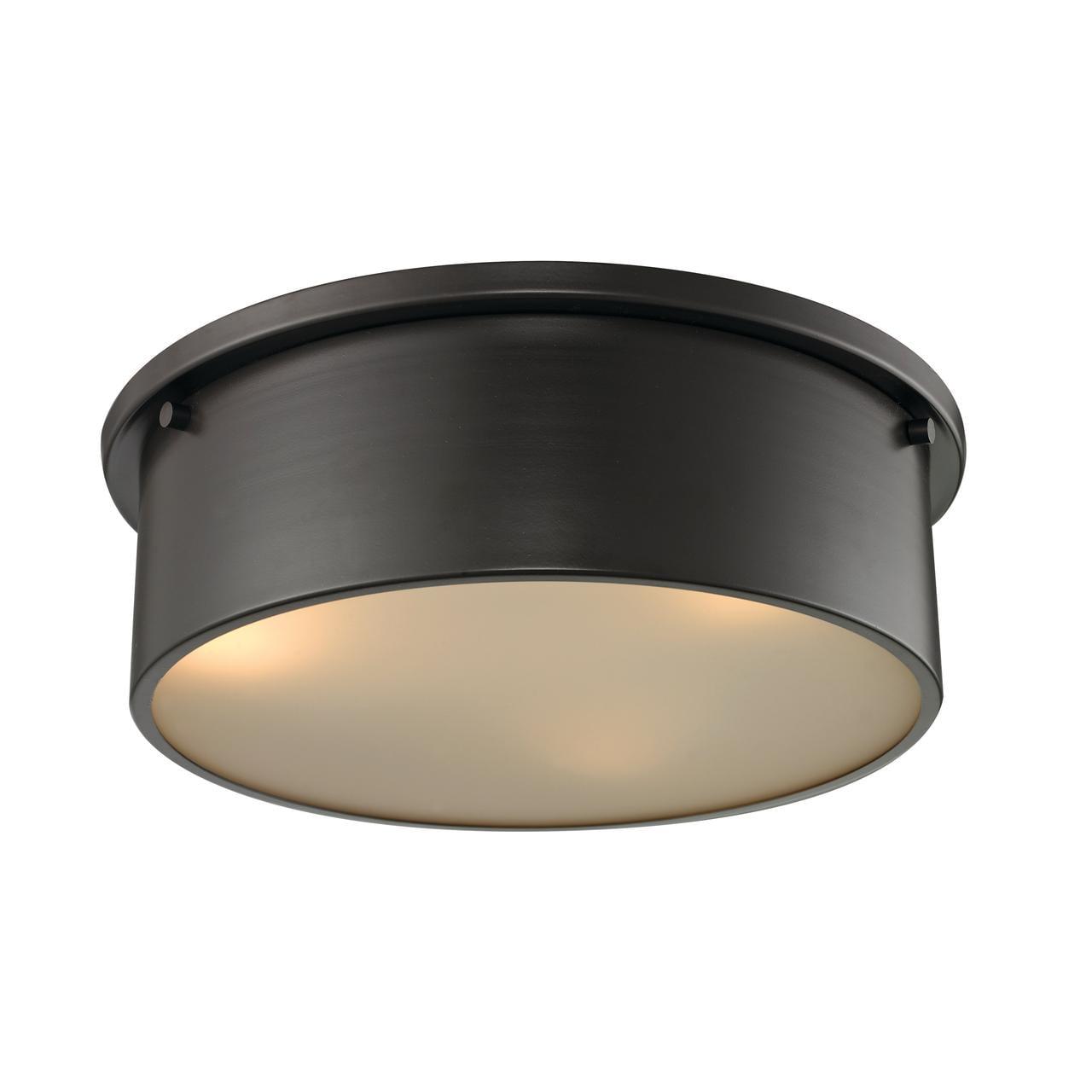 Simpson 14" Drum Flush Mount Light in Oil Rubbed Bronze with Frosted White Shade