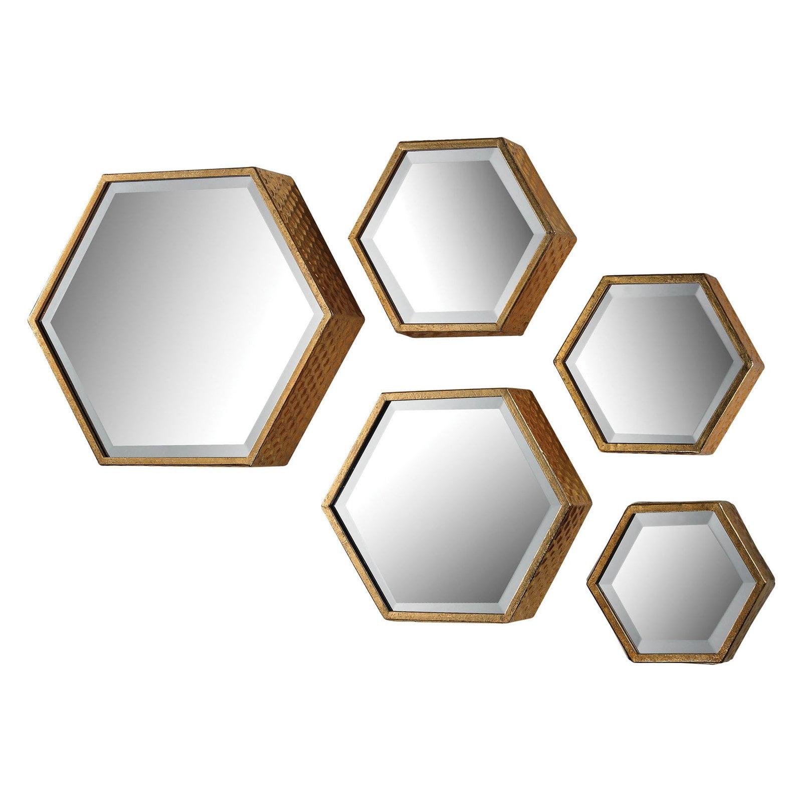 Gold Hexagonal Beveled Wall Mirrors Set of 5