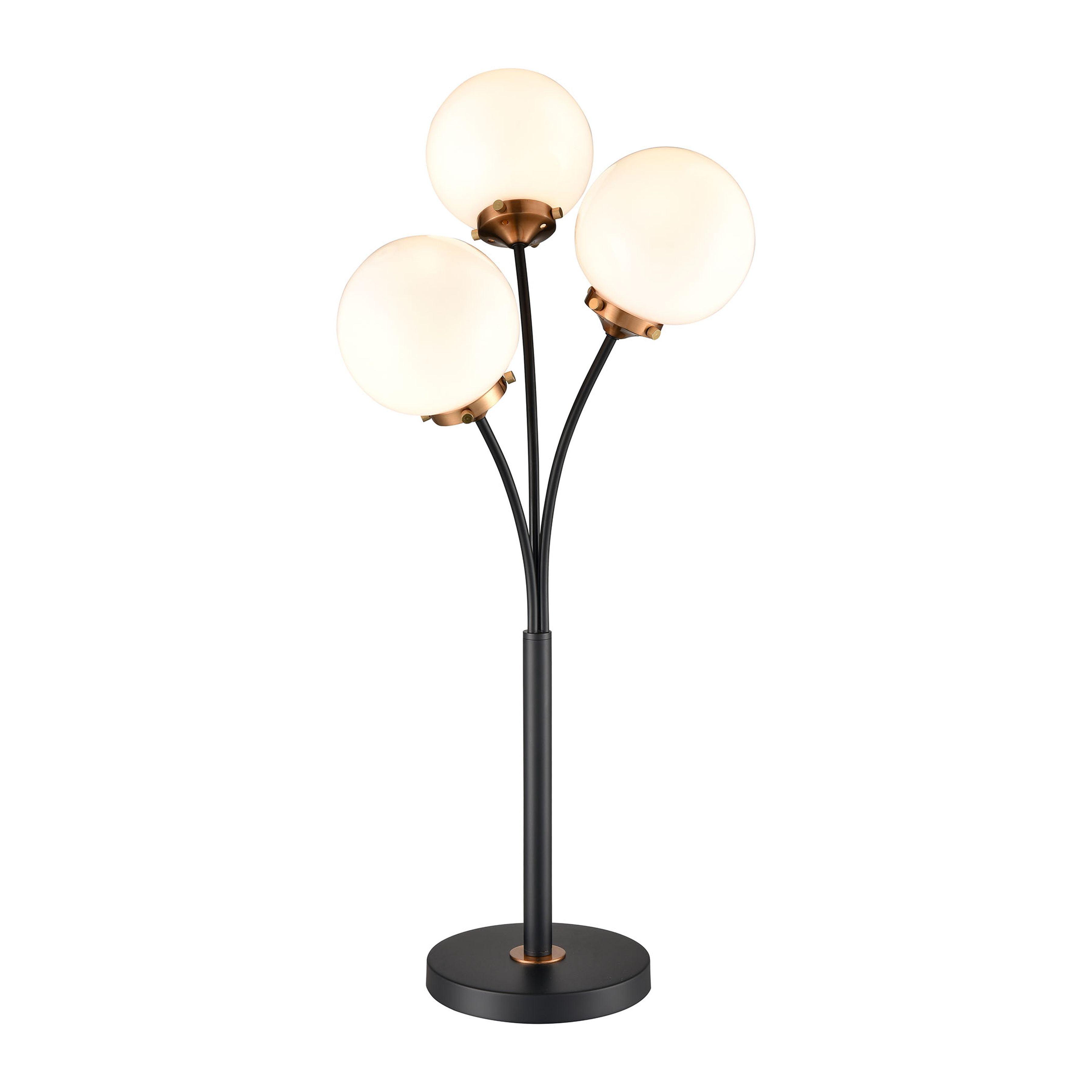 Boudreaux Matte Black Midcentury 3-Light Table Lamp with Frosted Glass