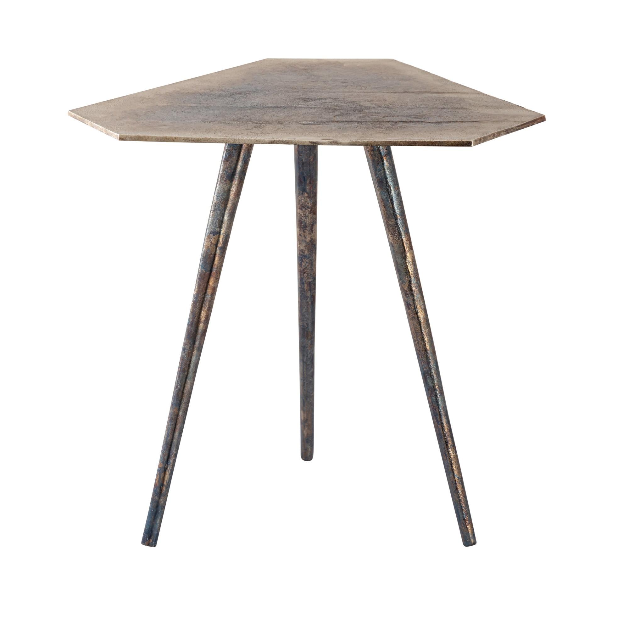 Triangular Notched Top Metal Accent Table in Oxidized Finish