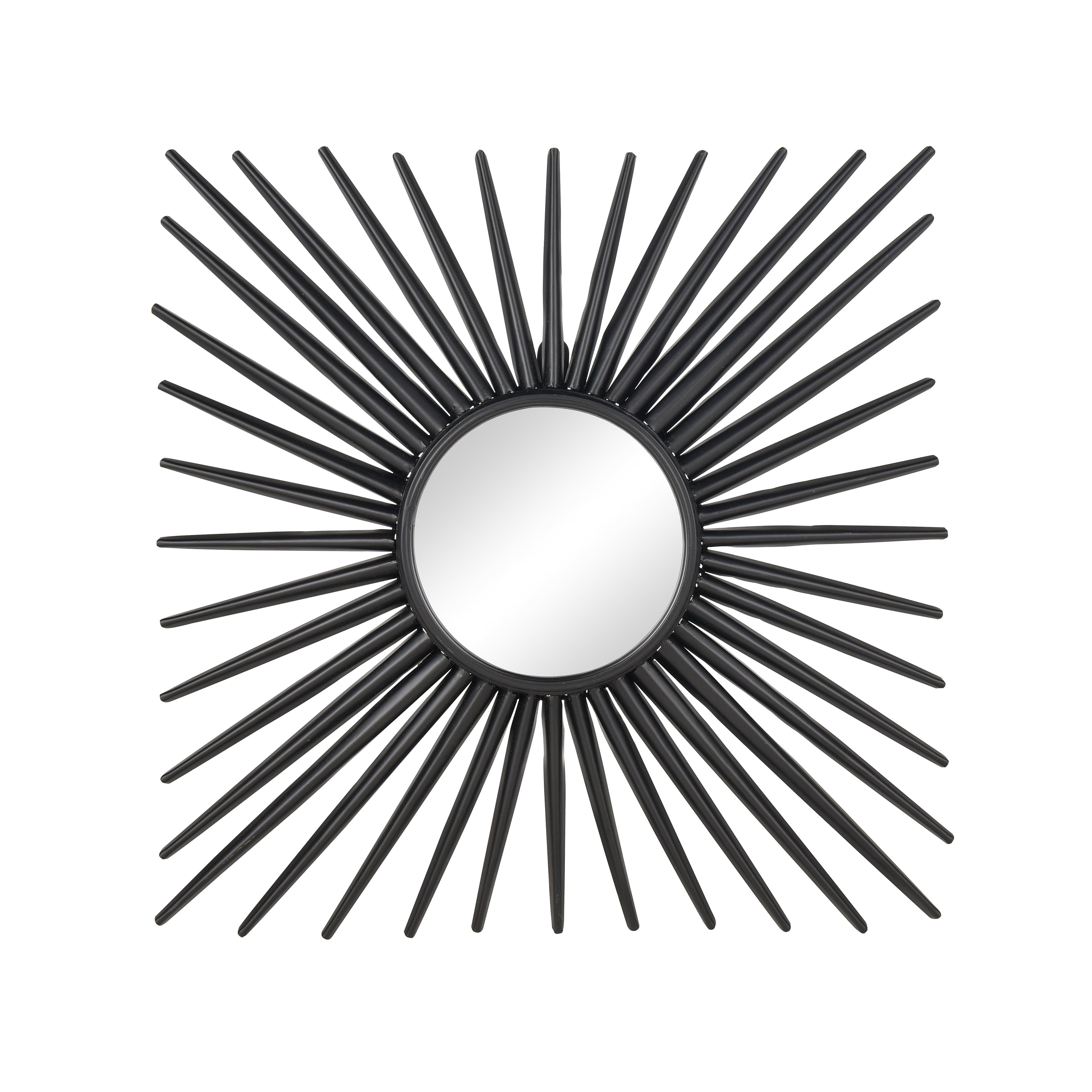 Black Sunburst Round Wood Wall Mirror