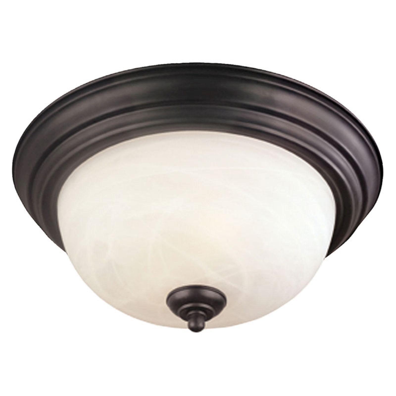 Painted Bronze 3-Light Flush Mount with White Glass Shade