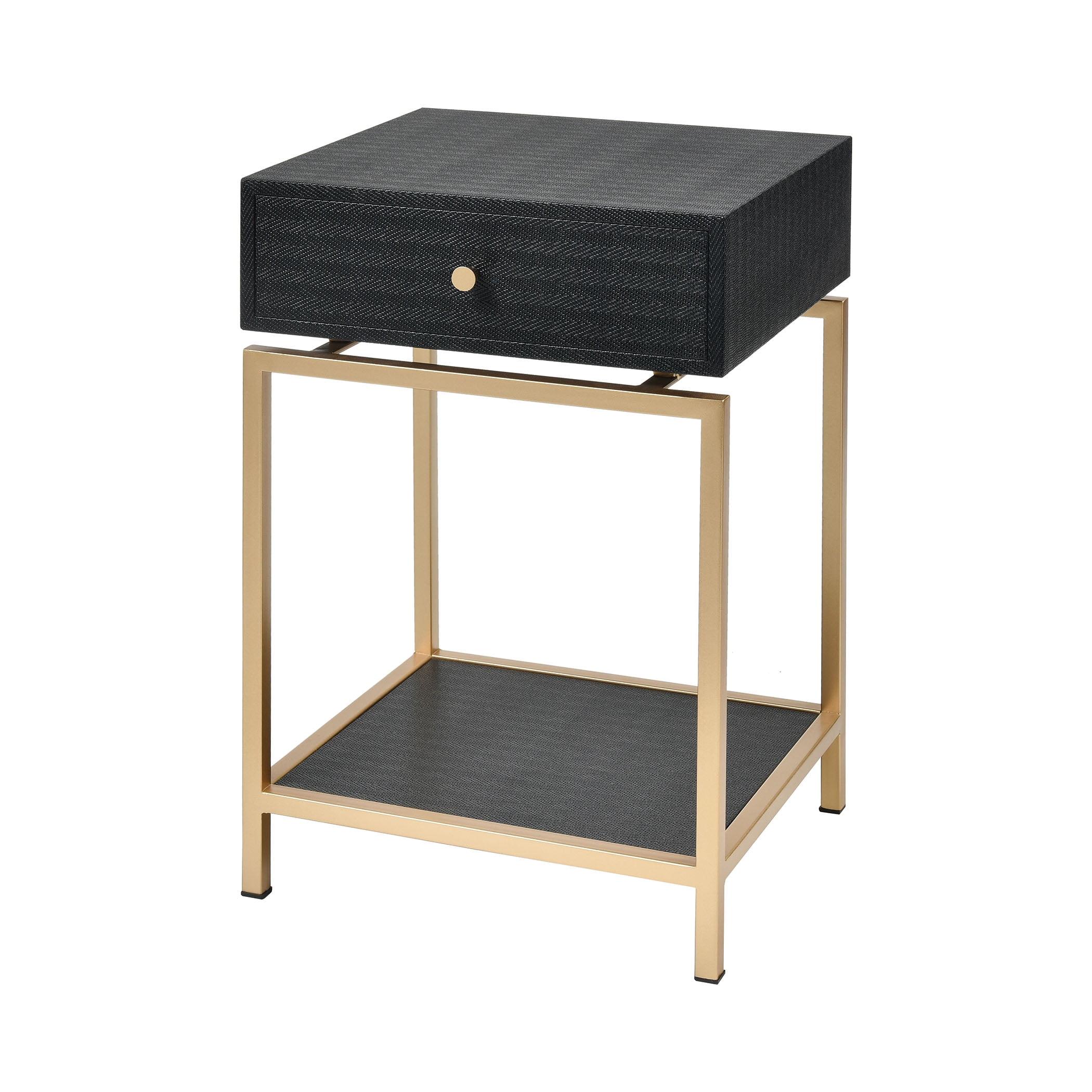 Clancy 14'' Black Faux Shagreen Metal Accent Table with Storage