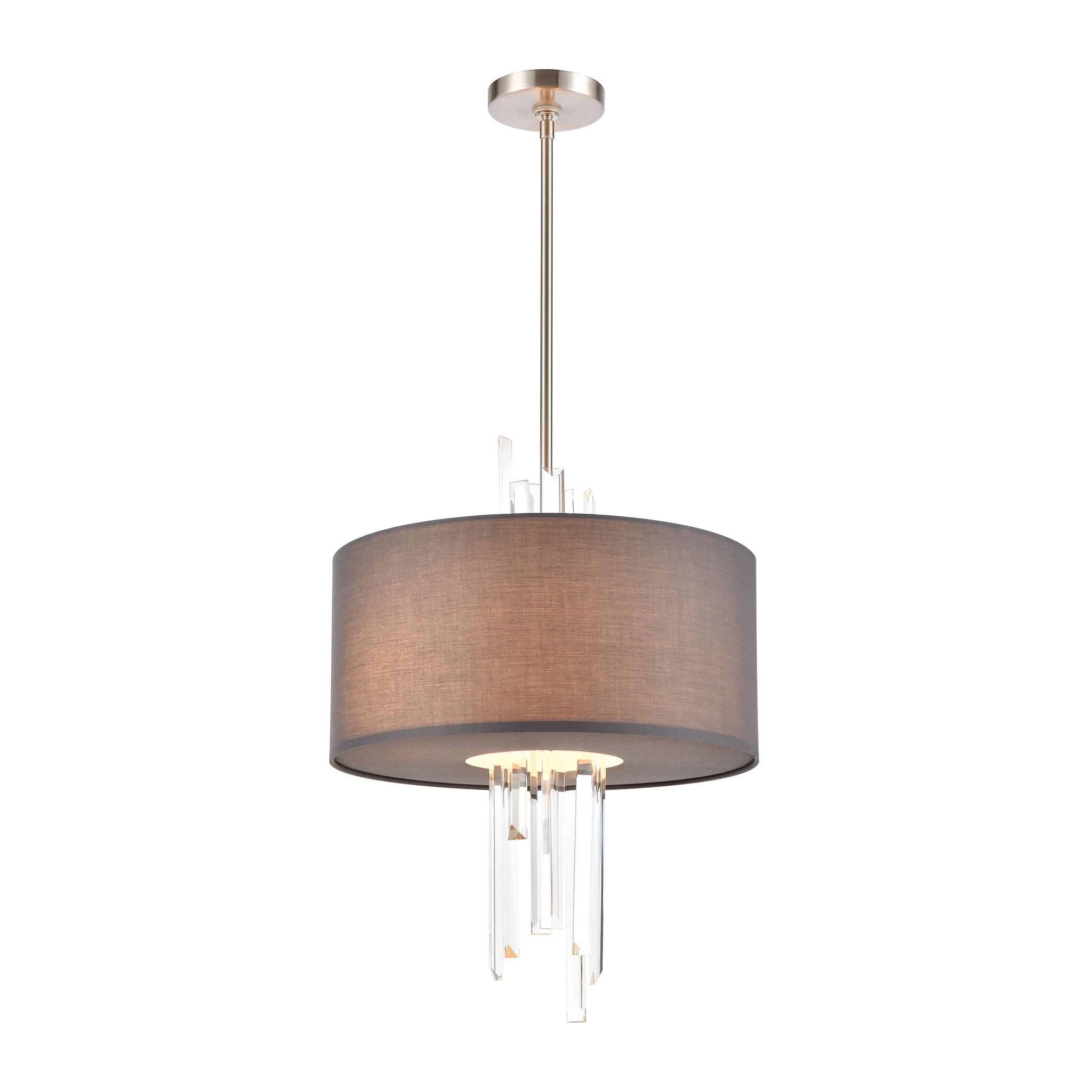 Satin Nickel Elegance 3-Light Chandelier with Graphite Fabric Shade