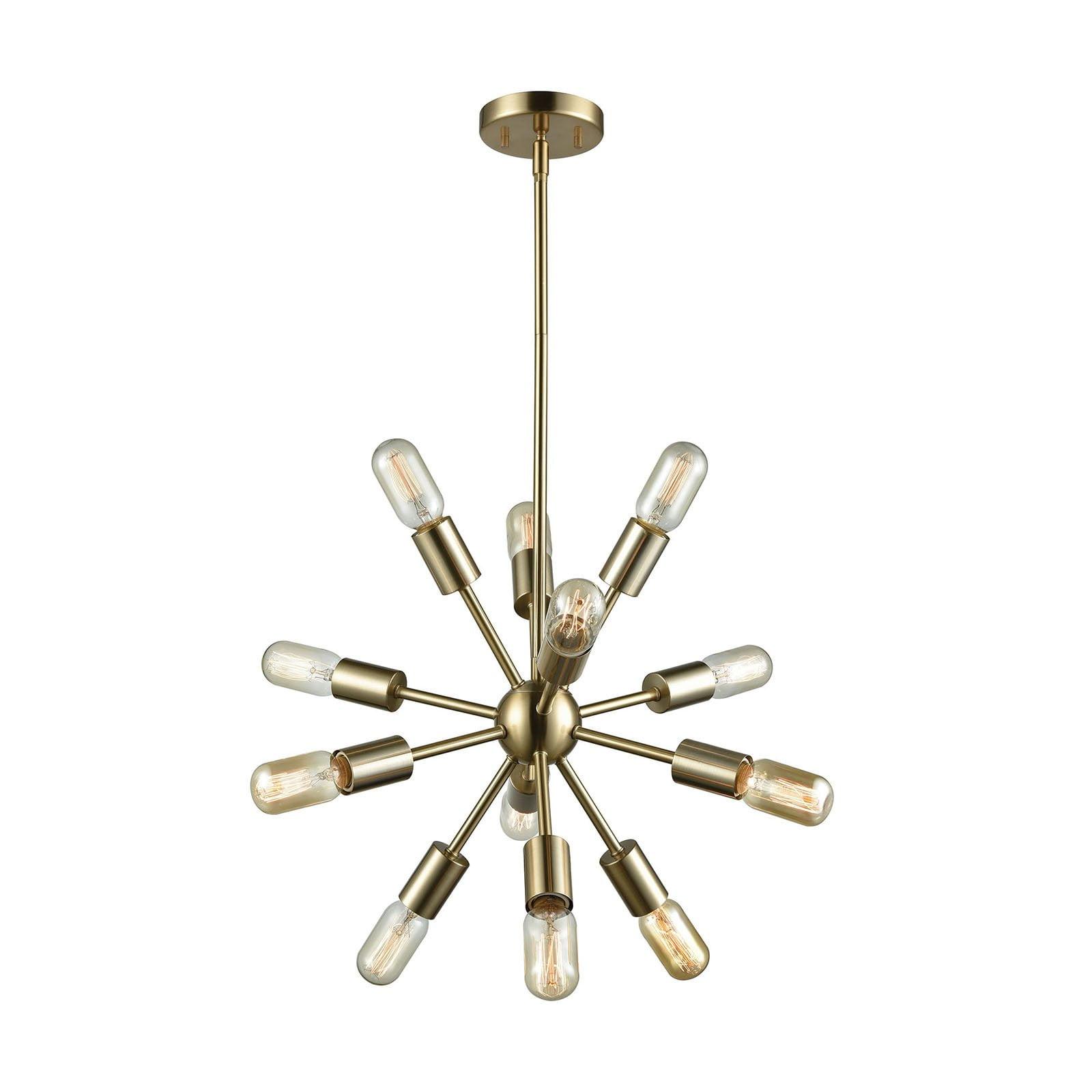 Satin Brass Sputnik 12-Light Chandelier with Starburst Frame