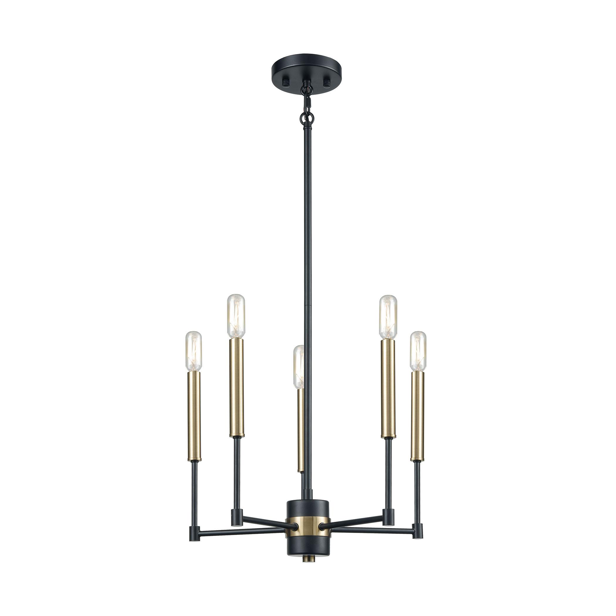 Matte Black and Satin Brass 5-Light Linear Chandelier