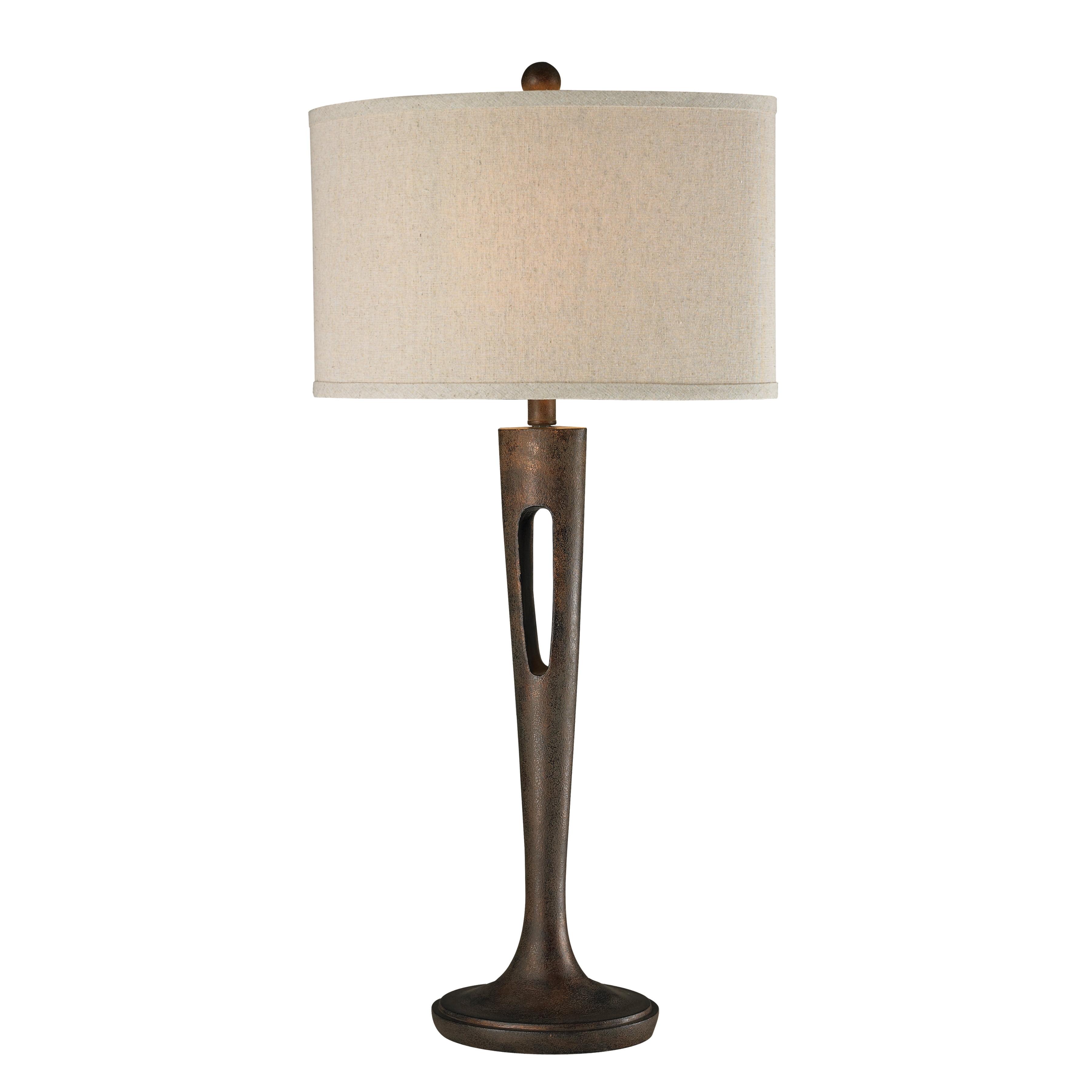 Burnished Bronze Table Lamp with Cream Linen Shade