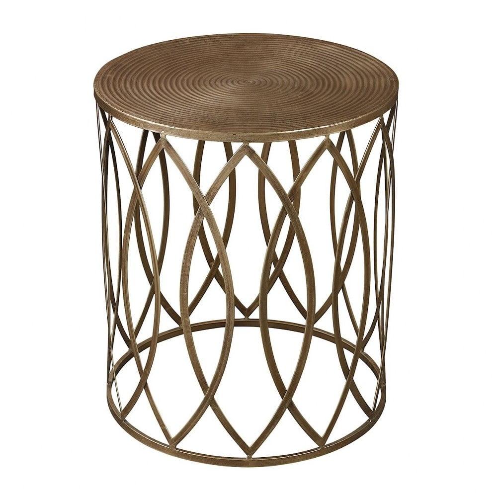 Antique Gold 17-Inch Round Wood and Metal Accent Table