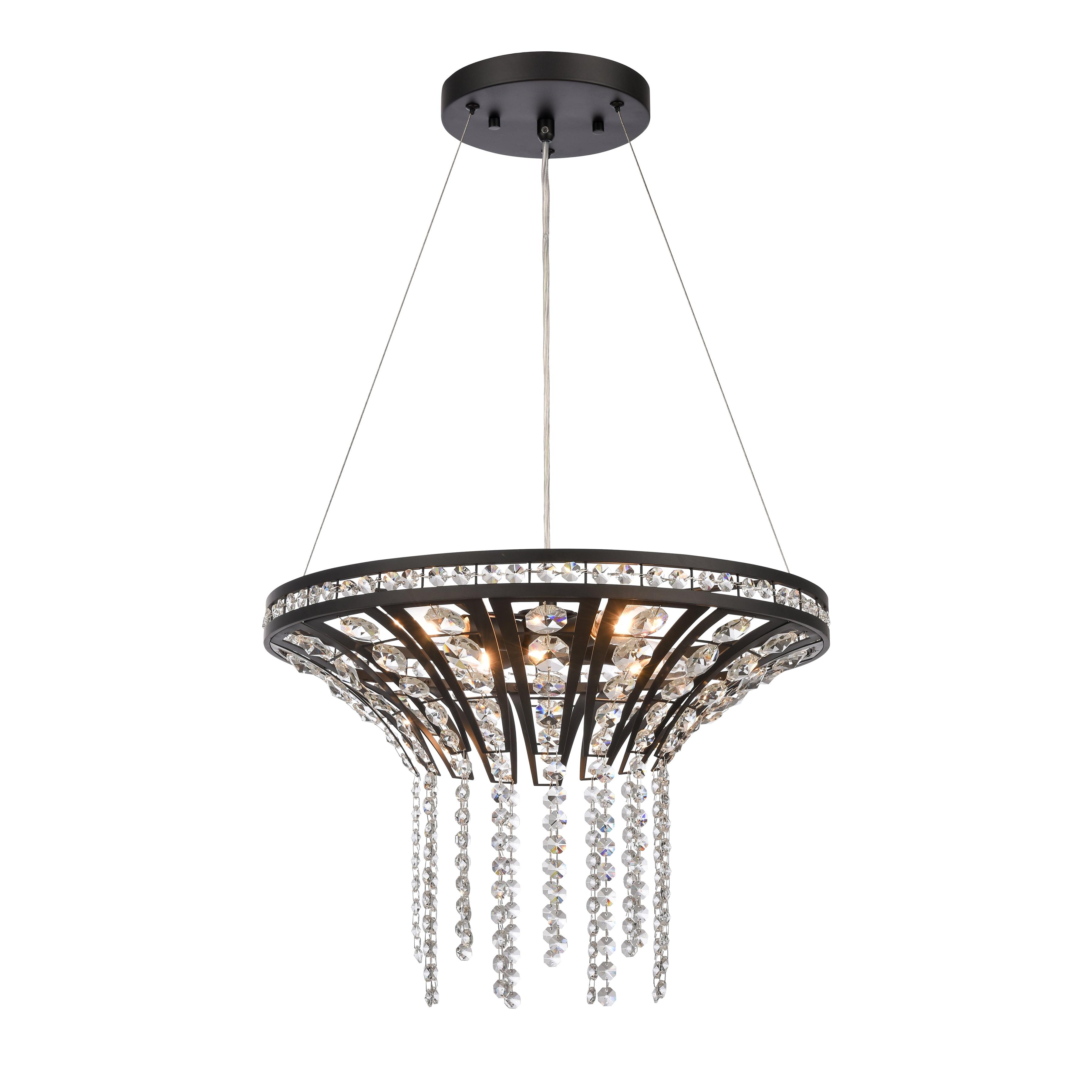 Matte Black Crystal 4-Light Chandelier with Clear Shade