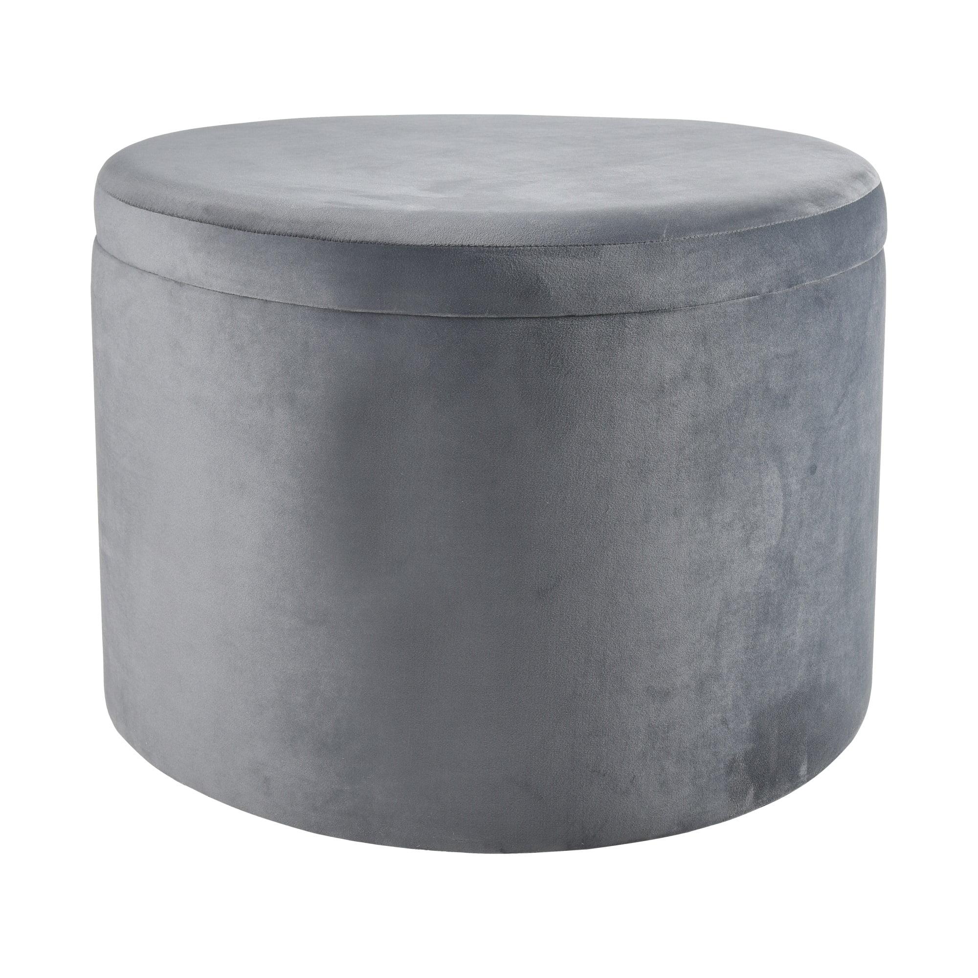 Linder Charcoal Drum Storage Ottoman with Brass Band