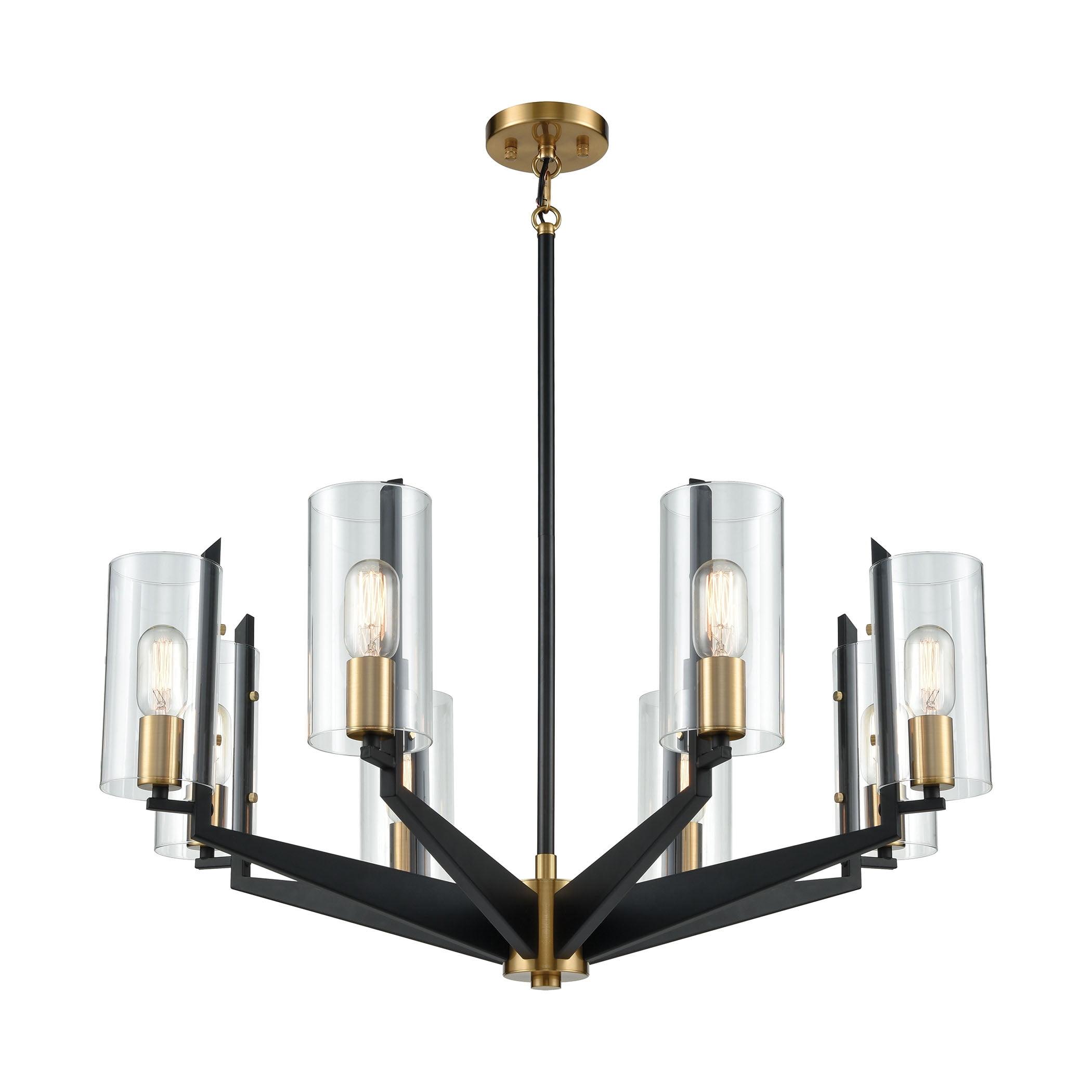 Elegant 8-Light Matte Black and Satin Brass Chandelier with Clear Glass