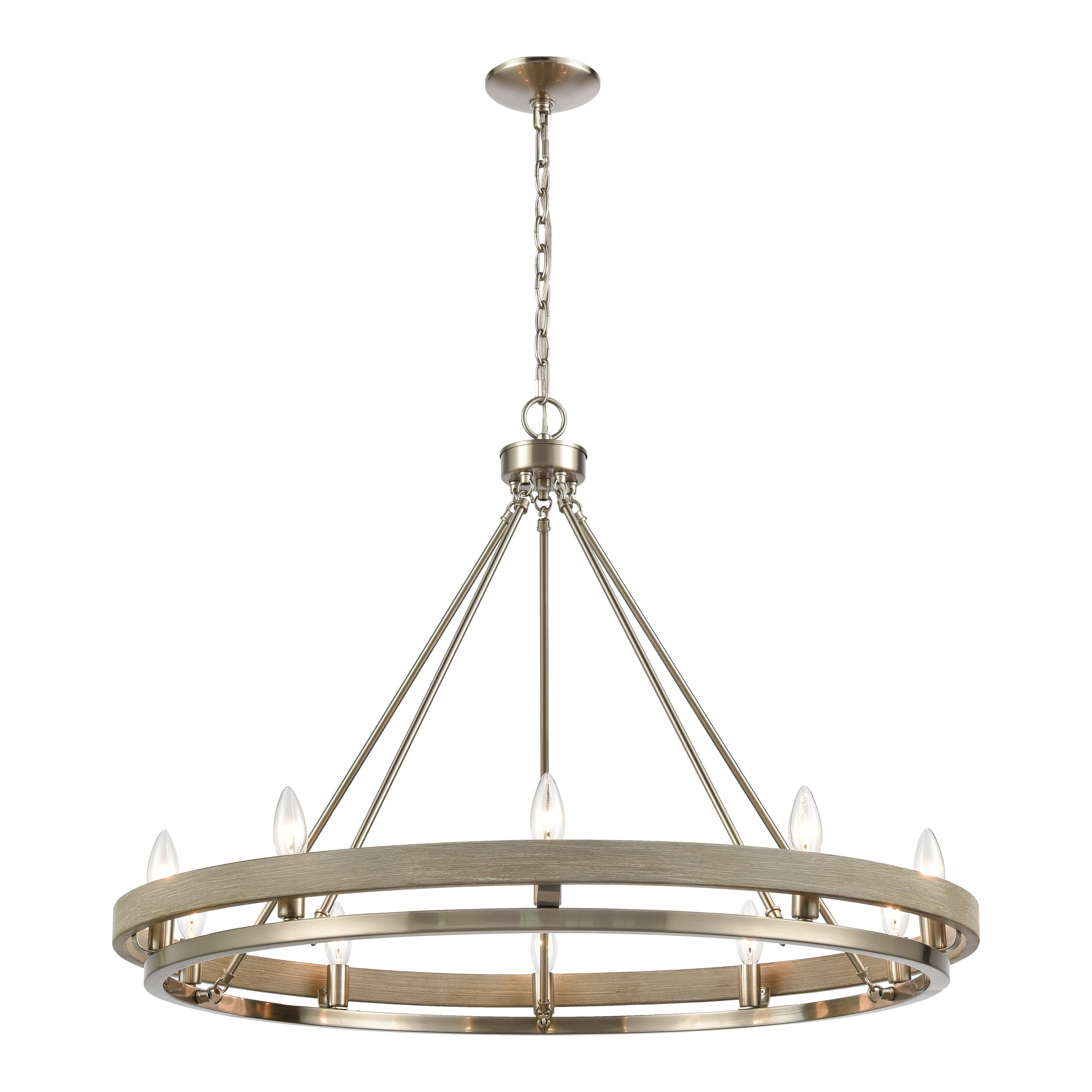 Elk Home Ramsey 10 - Light Chandelier in  Satin Nickel/Beechwood