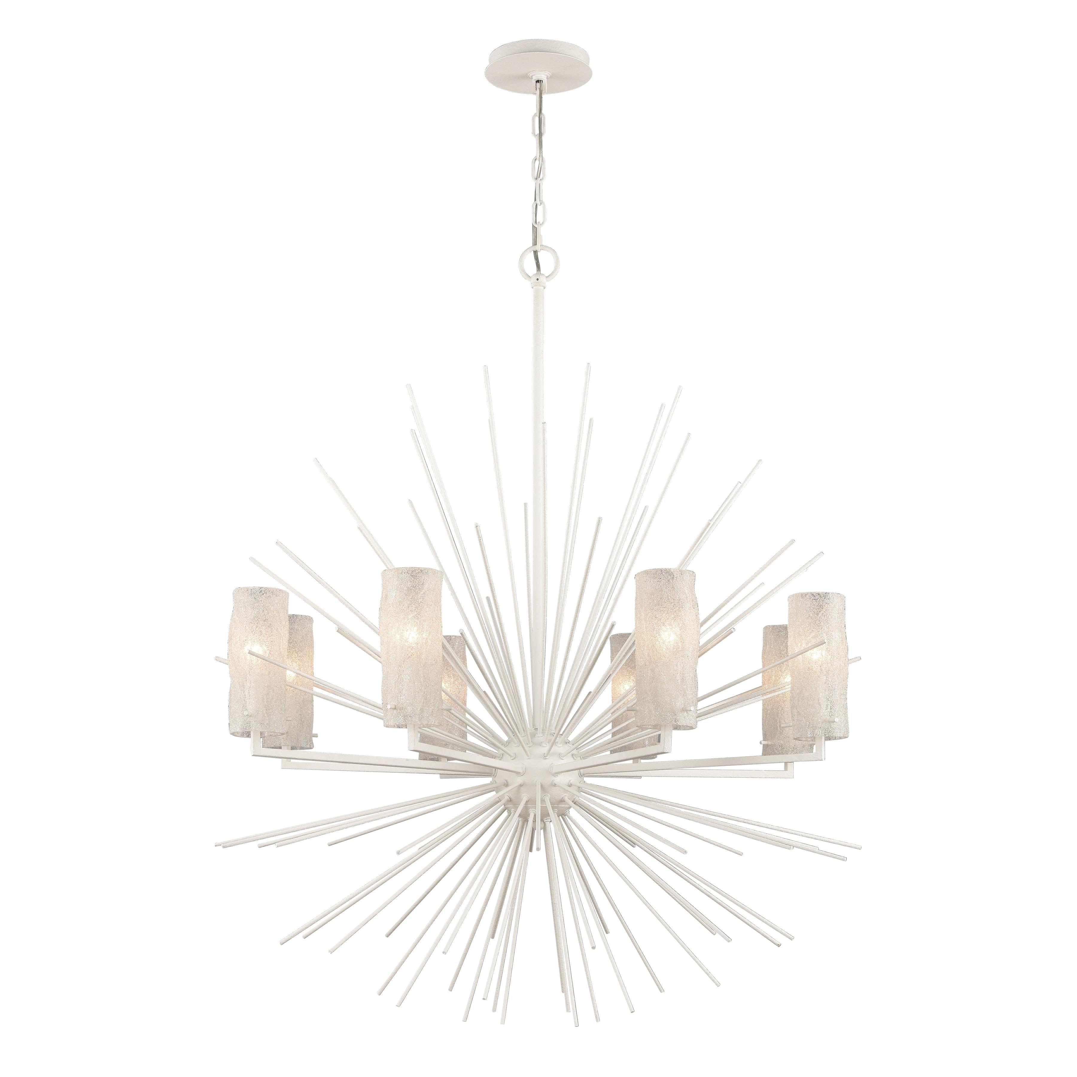 Coastal Elegance White Coral Sputnik 8-Light Chandelier with Scavo Glass