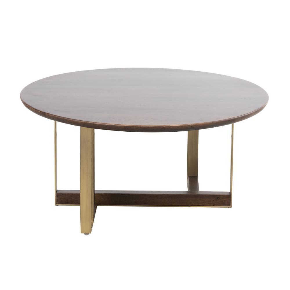 Crafton Round 36" Mahogany & Brass Tone Outdoor Coffee Table