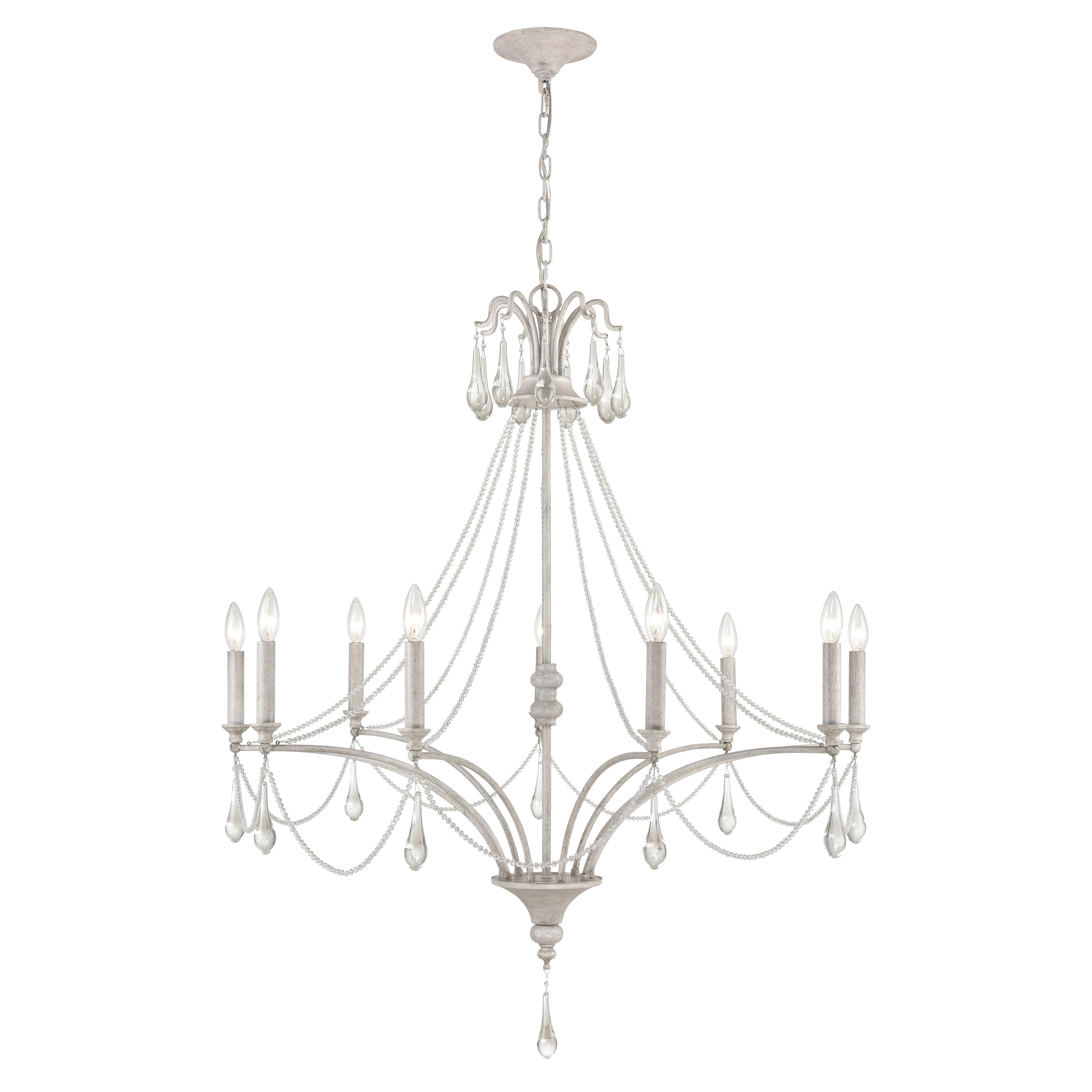 Vintage White French Parlor 9-Light Crystal Chandelier