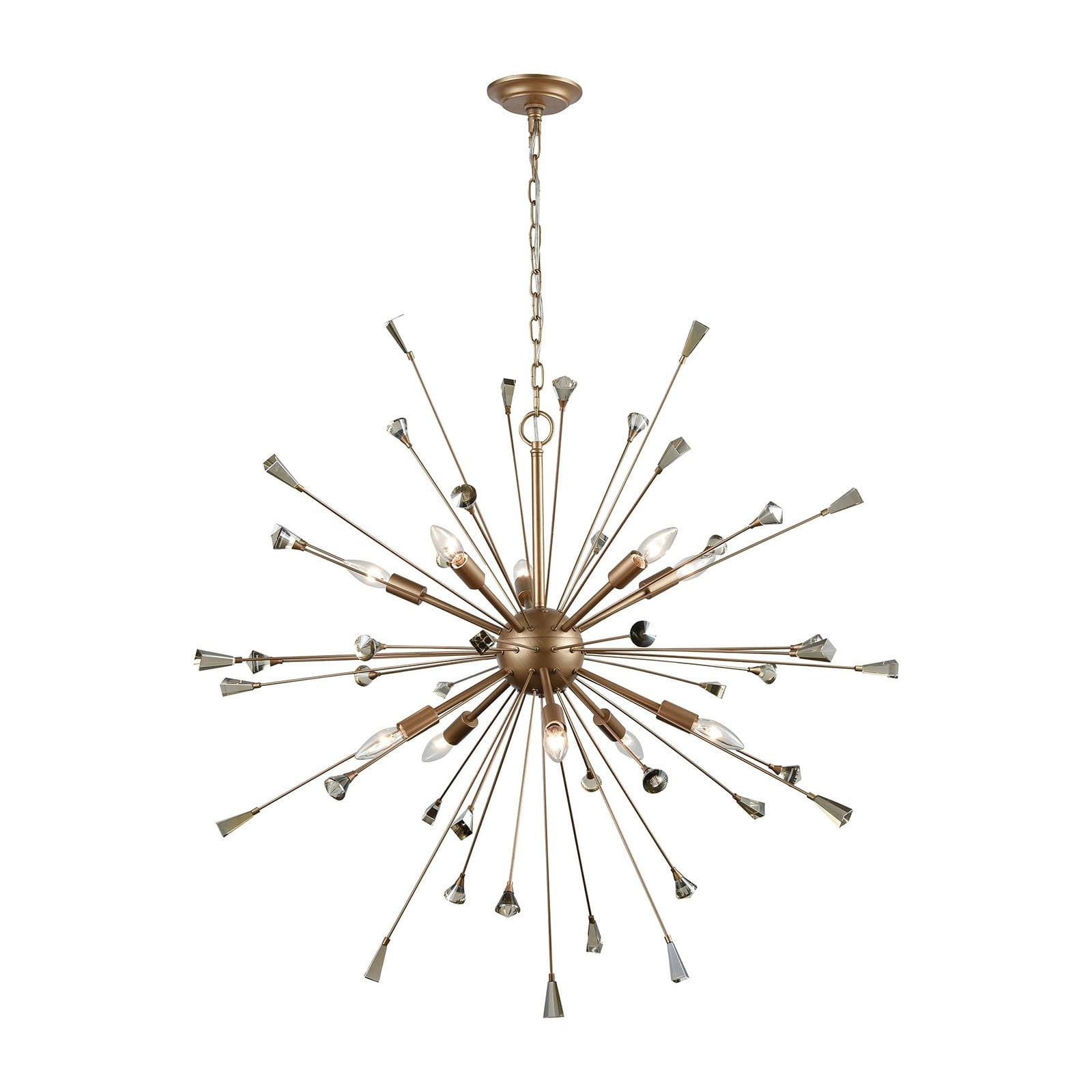 Matte Gold Crystal 10-Light Candelabra Chandelier