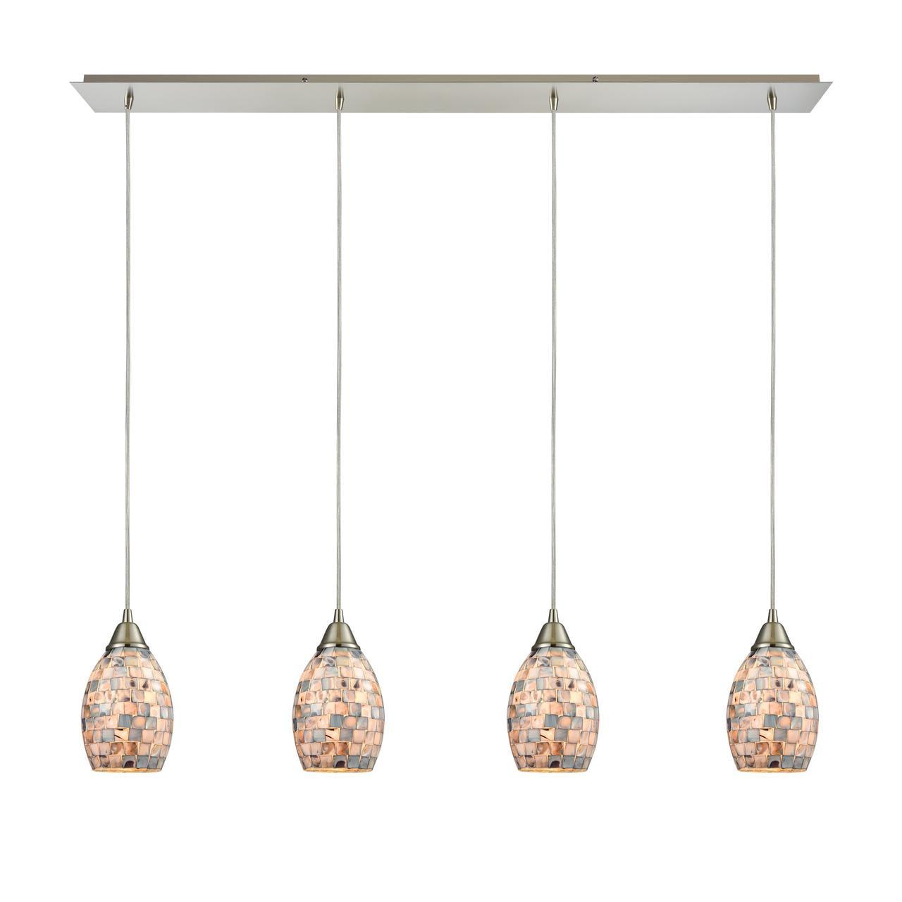 Capri Satin Nickel 4-Light Chandelier with Hand-Blown Glass & Capiz Shell