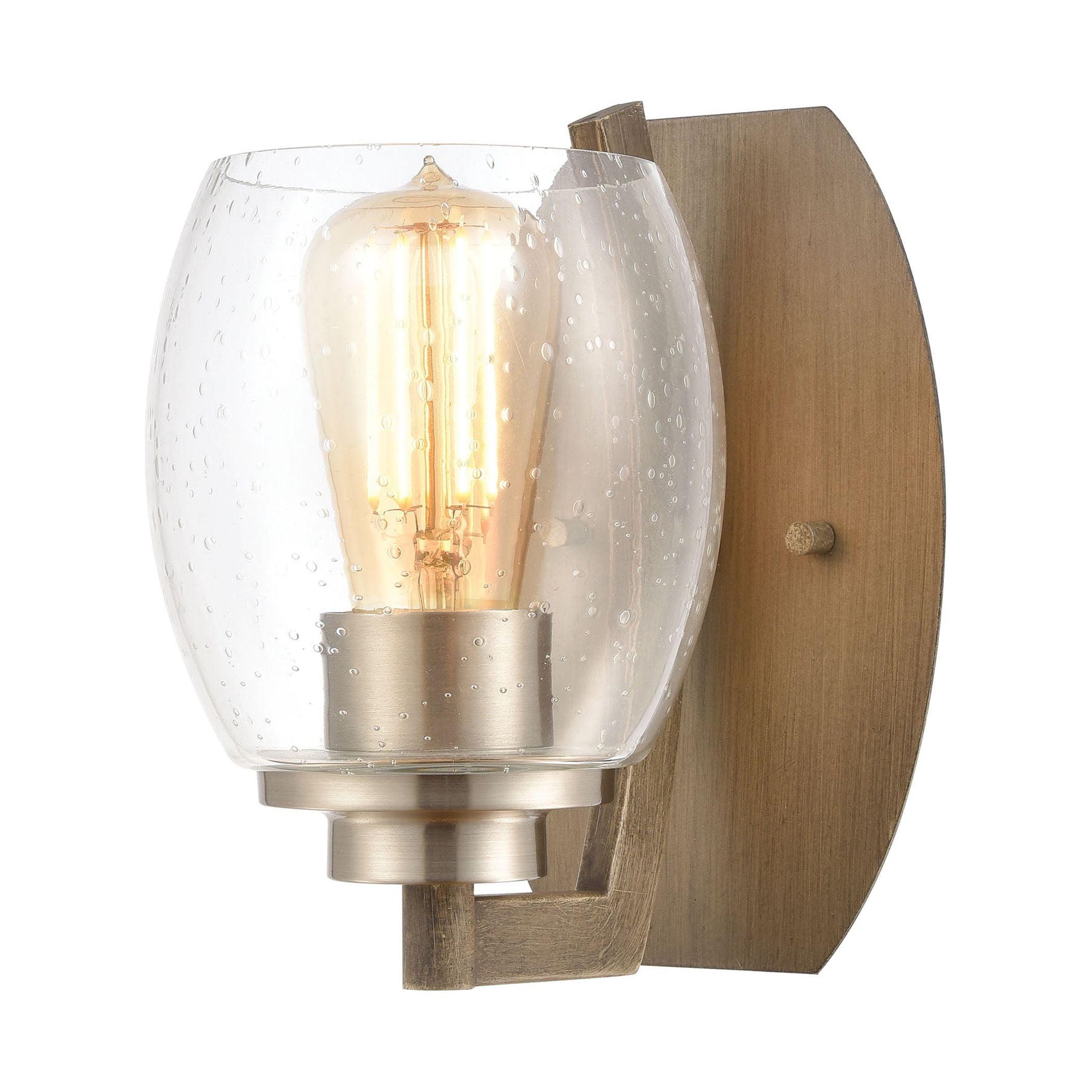 Seedy Glass Drum Pendant Wall Sconce in Light Wood and Satin Nickel