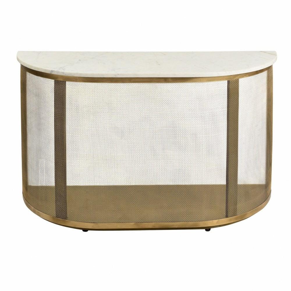 Solea Demilune White Marble & Golden Metal Console Table