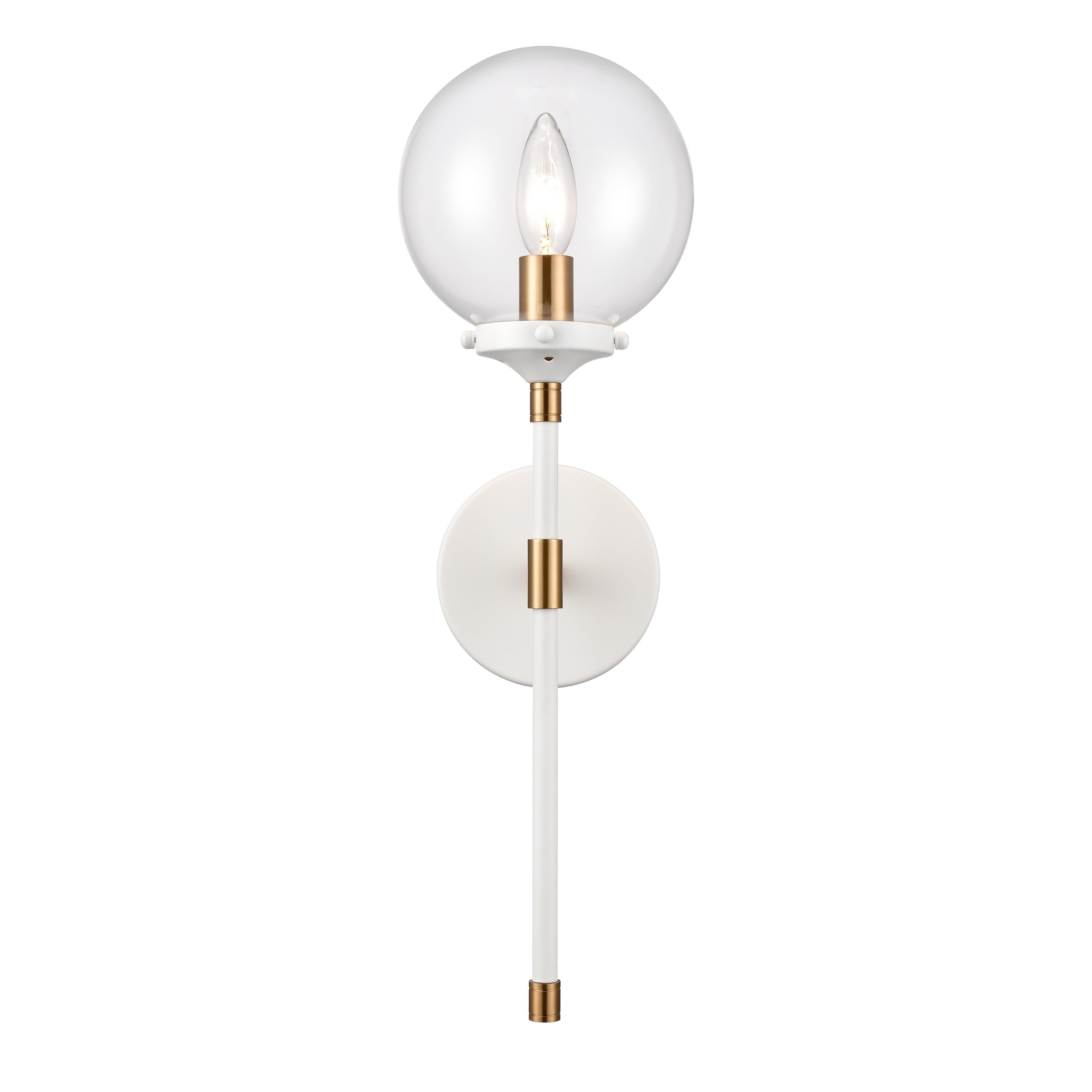 Matte White and Satin Brass Dimmable Wall Sconce with Clear Glass Shade