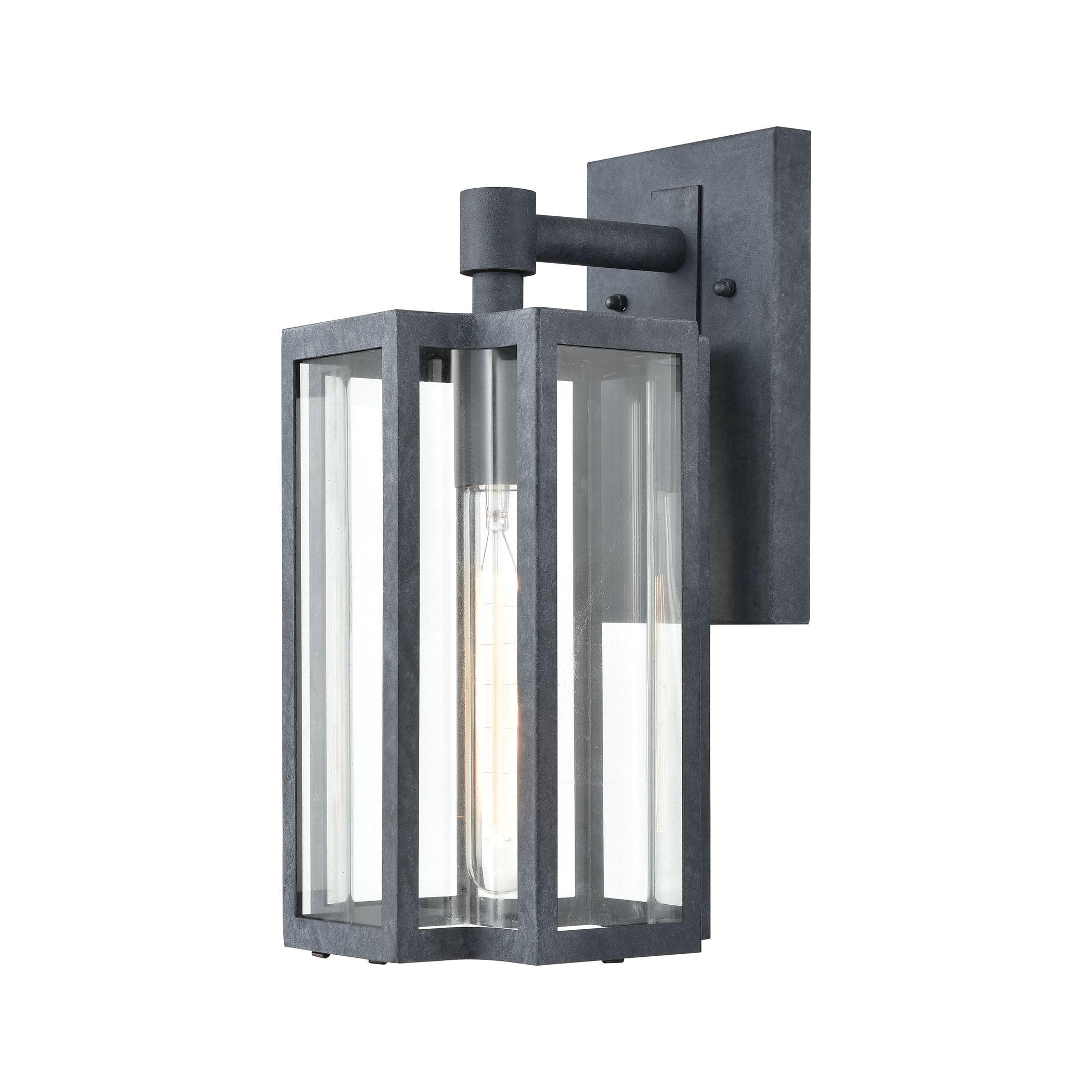 Aged Zinc Clear Glass Dimmable Outdoor Wall Sconce