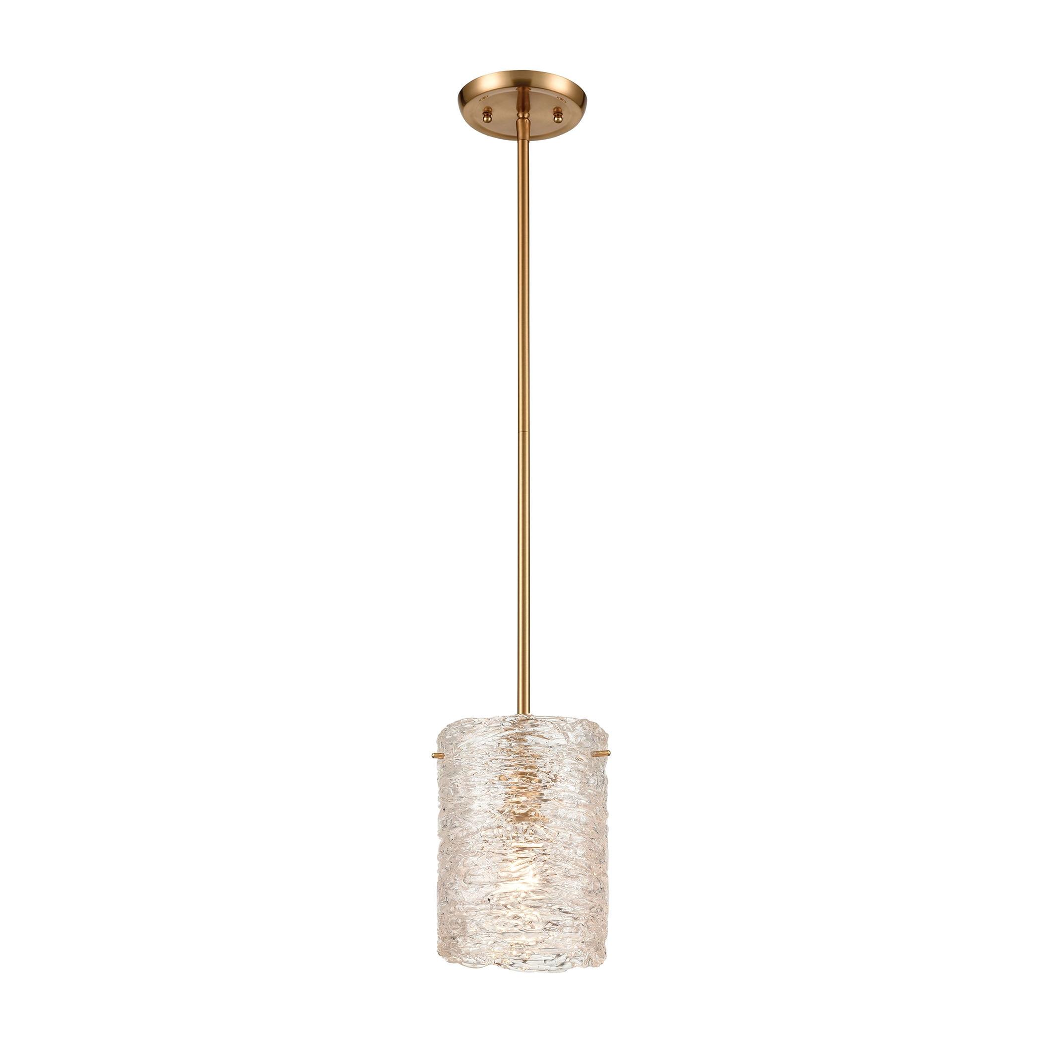 Satin Brass Mini Pendant with Chiseled Glass Shade