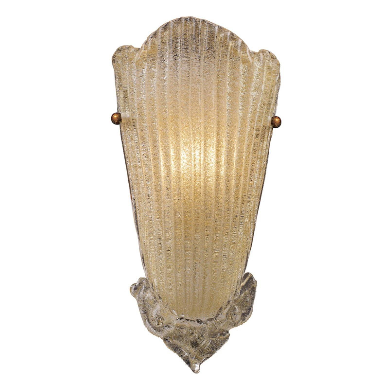 Antique Gold Leaf Hand-Worked Glass 1-Light Sconce
