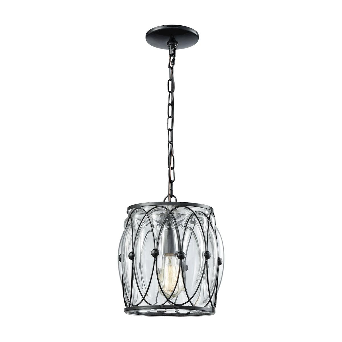 Adriano Mini Contemporary LED Pendant in Gloss Black with Clear Blown Glass