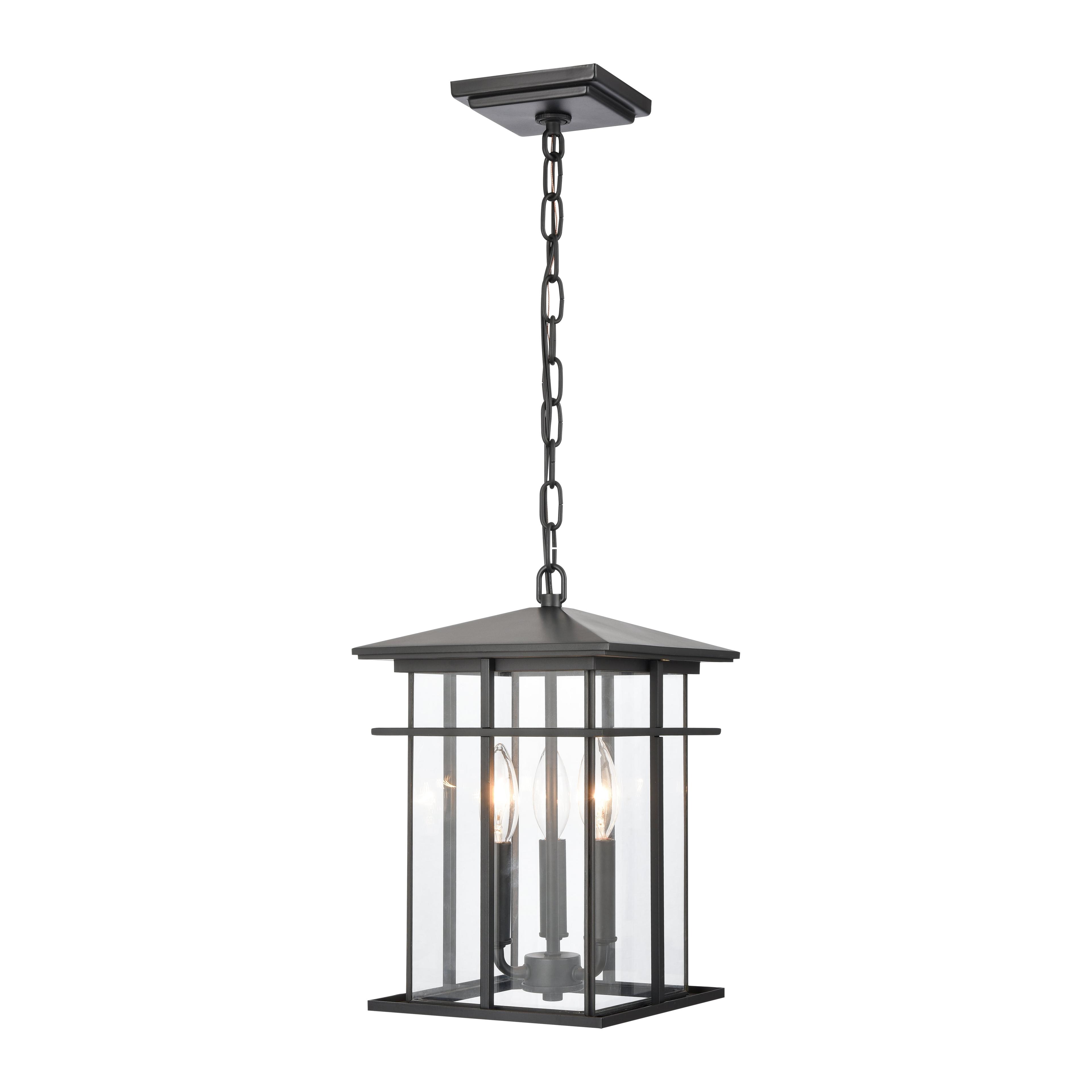 Oak Park Matte Black Aluminum 3-Light Outdoor Pendant