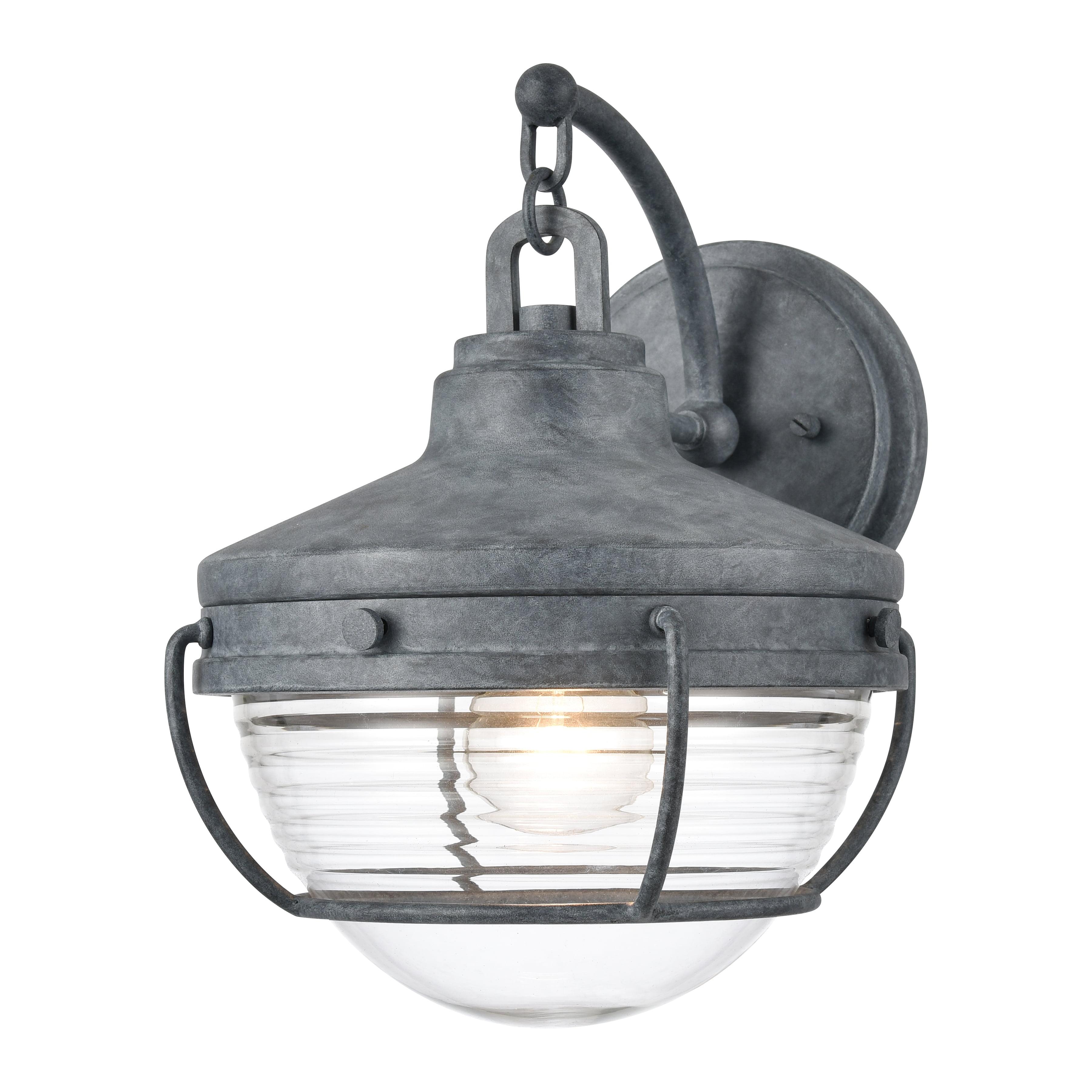 Eastport Aged Zinc Swing Arm Outdoor Wall Sconce with Ribbed Glass