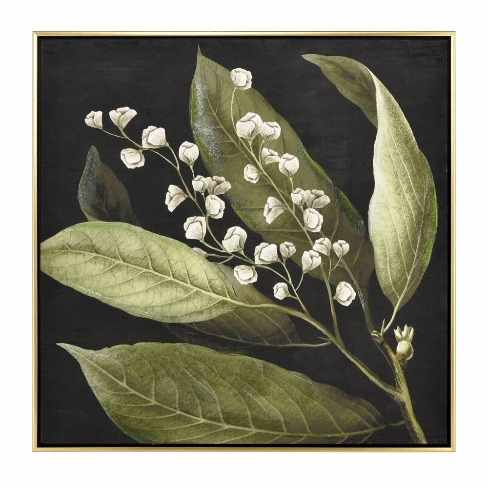 Botanical Study I Green and White Canvas Print with Gold Frame