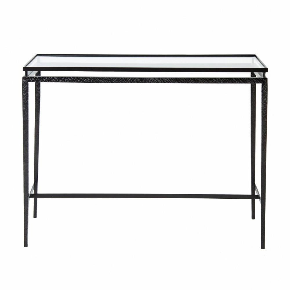 Canyon Black and White Metal Console Table with Clear Glass Top