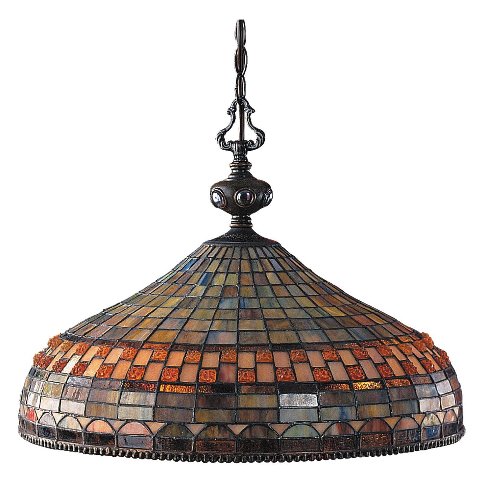 Classic Bronze 3-Light Chandelier with Vibrant Stained Glass