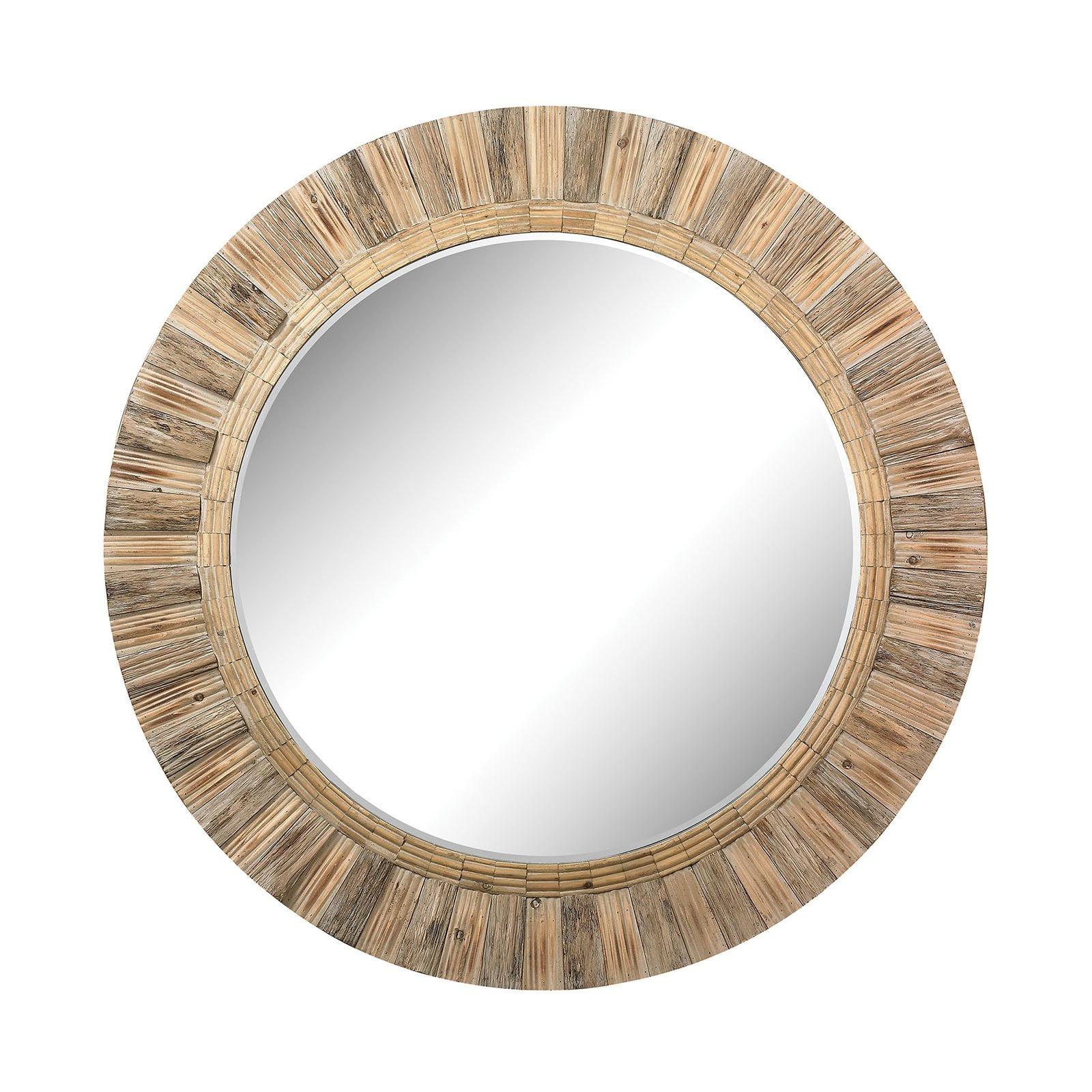 Oversized Round Natural Drift Wood Mirror, 64 Inches