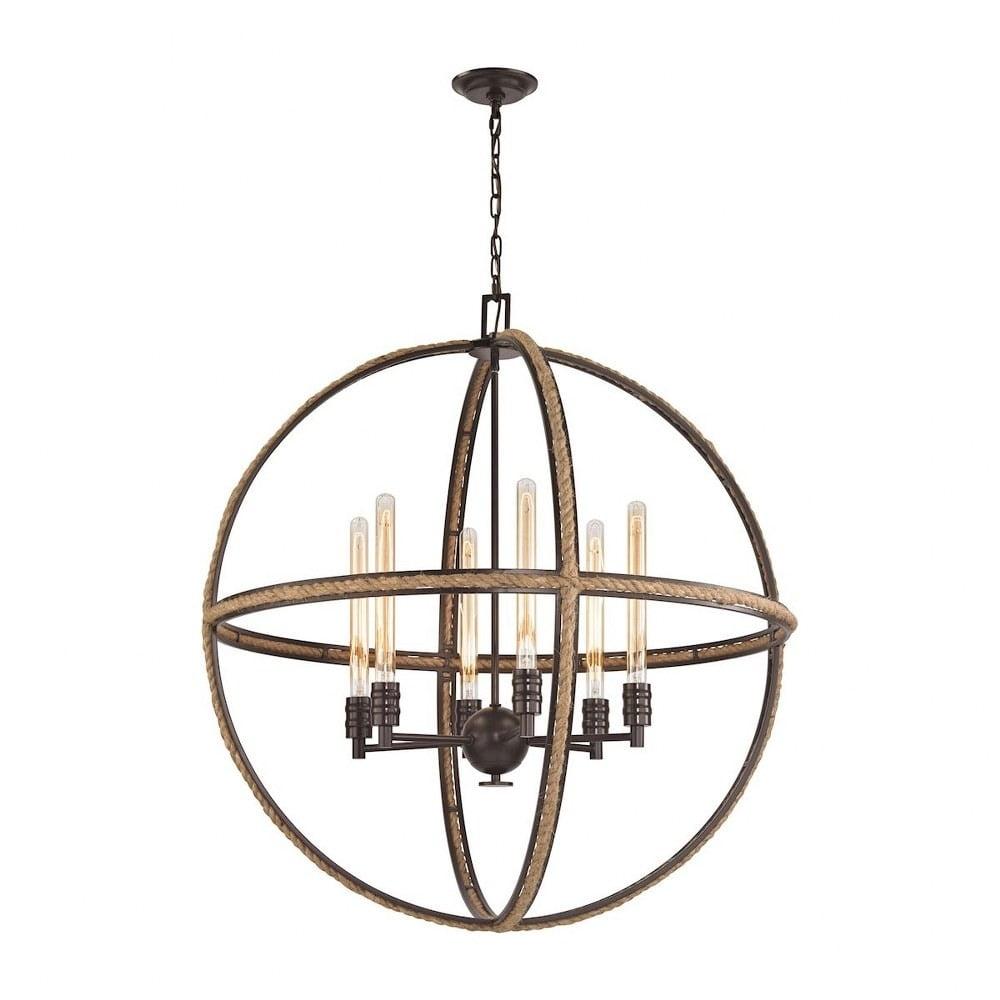 Bronze 6-Light Oil Rubbed Chandelier with Natural Rope Accent