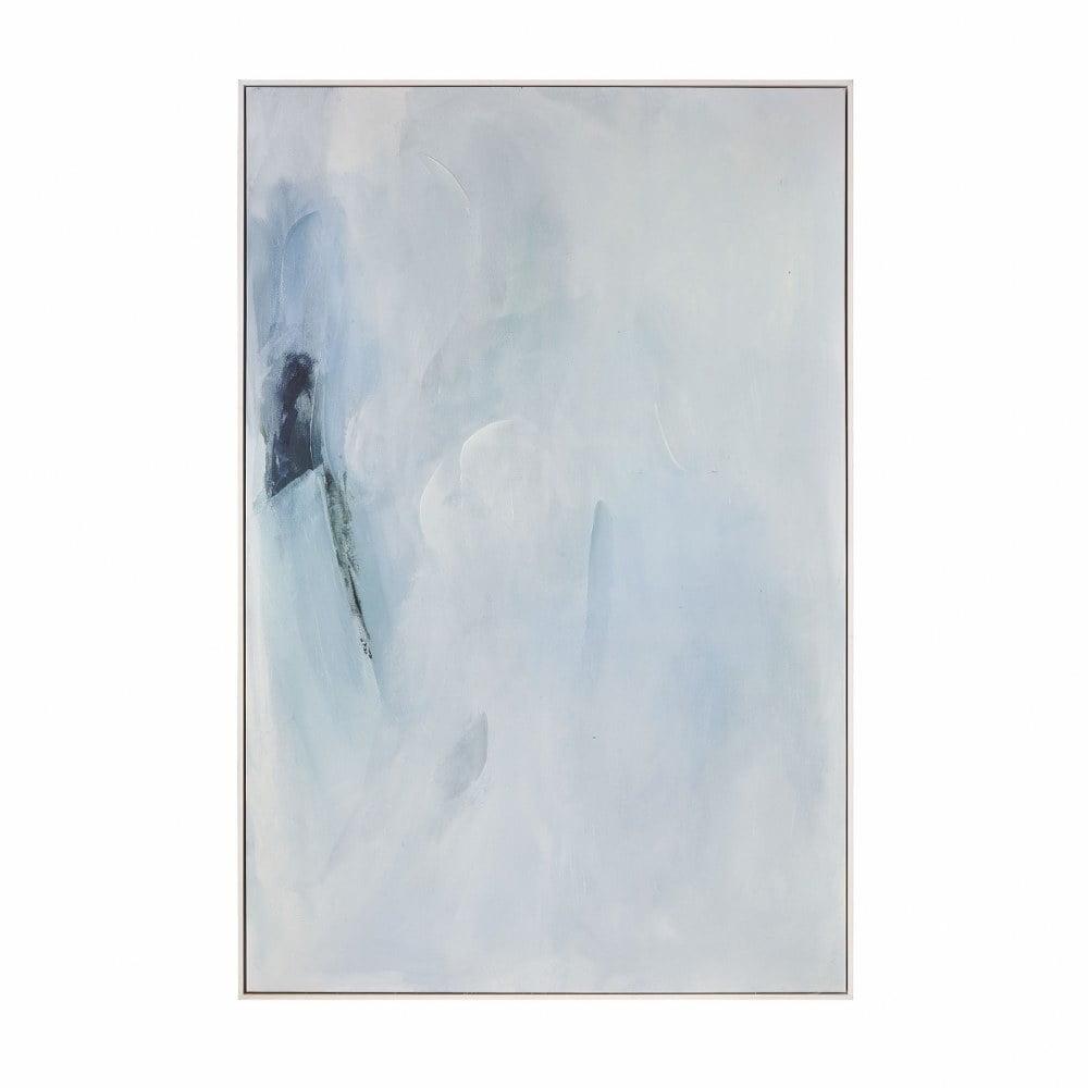 Large Blue and White Abstract Canvas Wall Art with Thin White Frame