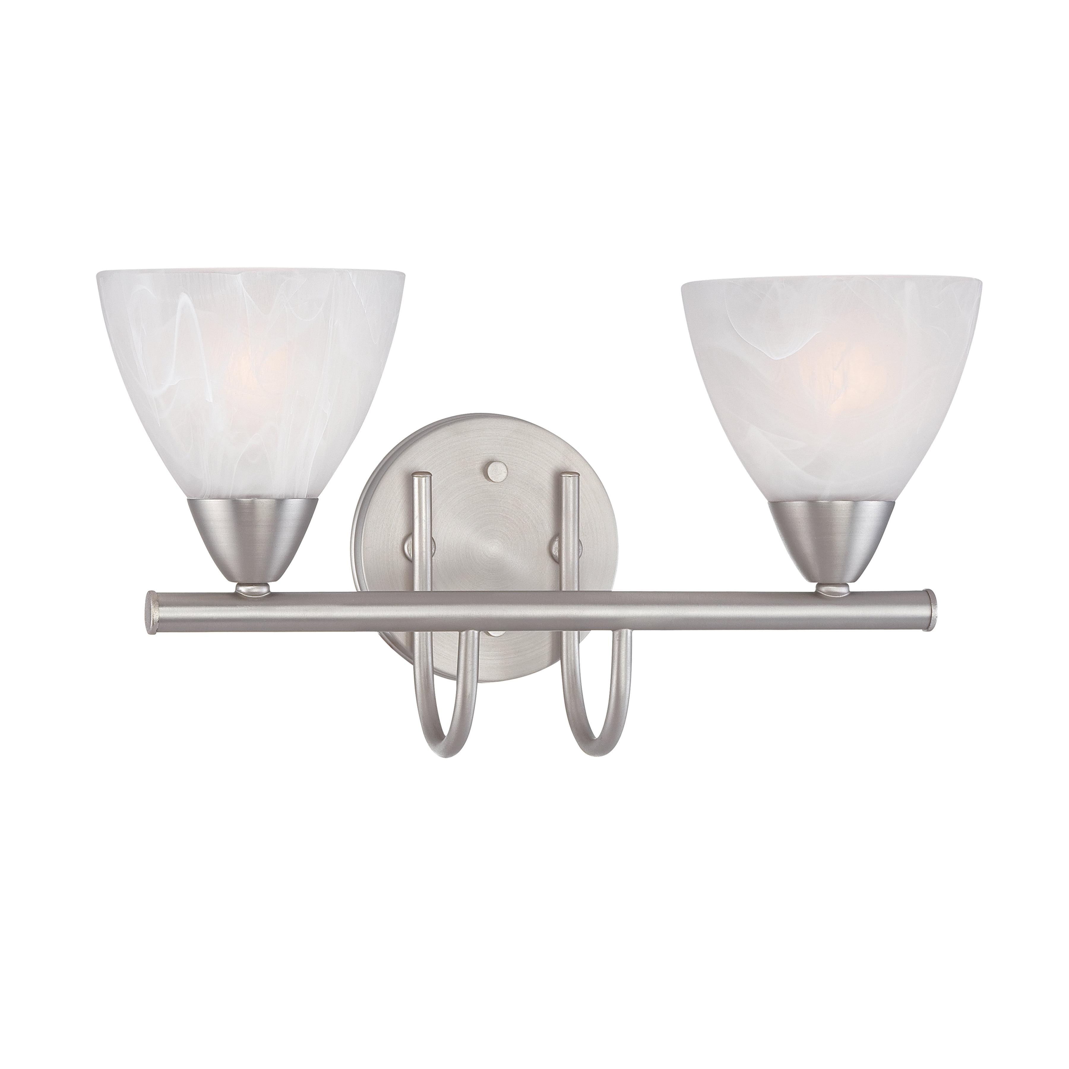 Matte Nickel 2-Light Vanity Fixture with Frosted Glass Shades