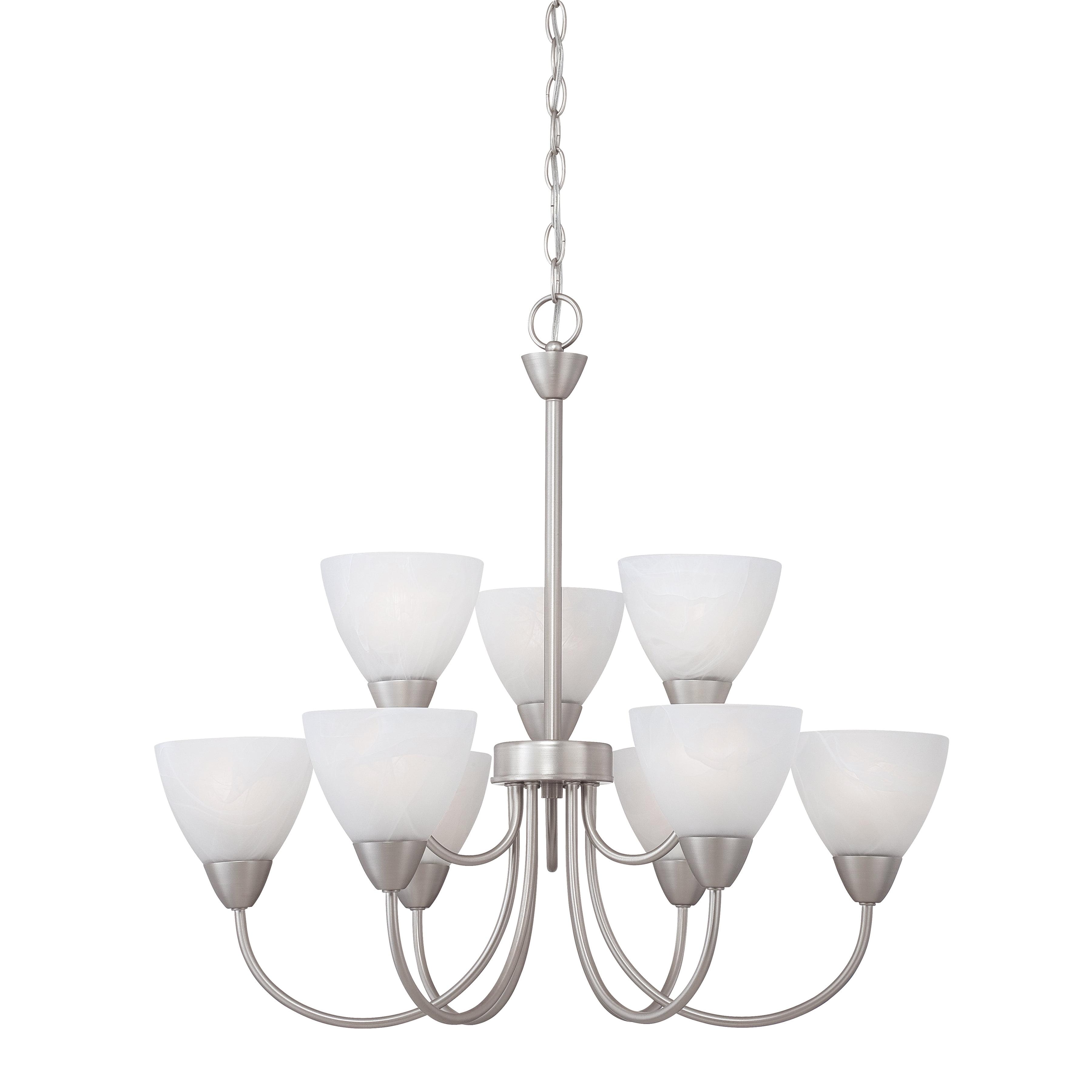 Tia Matte Nickel 9-Light Chandelier with White Glass Shades