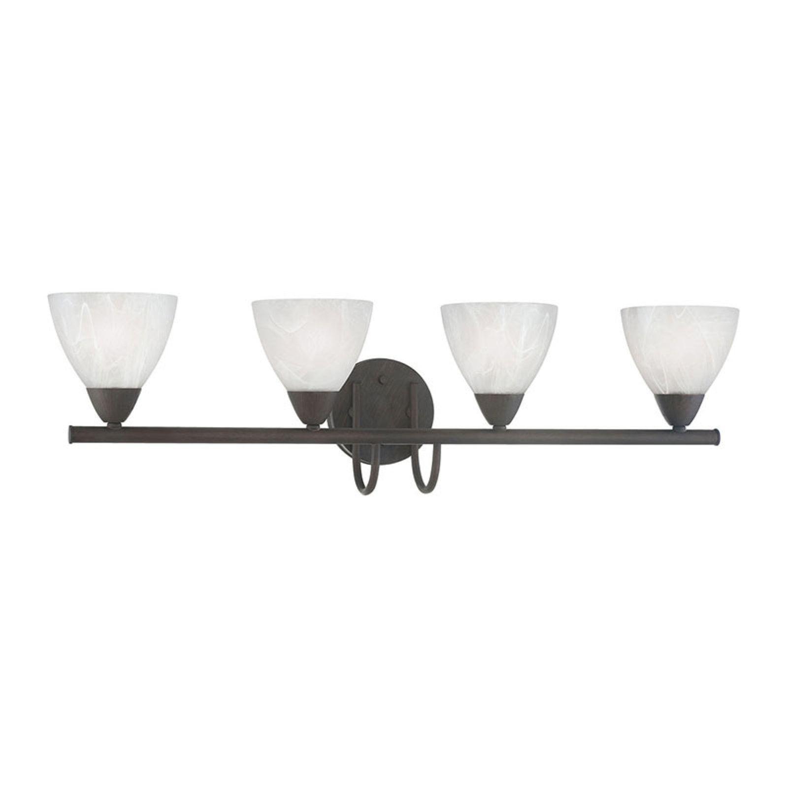 Elegant Painted Bronze 4-Light Vanity Fixture with White Glass Shades