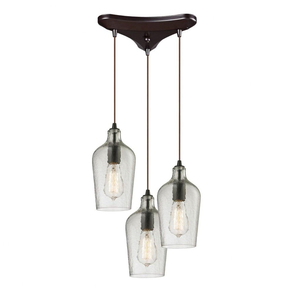 Elk Home Hammered Glass 3 - Light Island Pendant Light in  Oil Rubbed Bronze