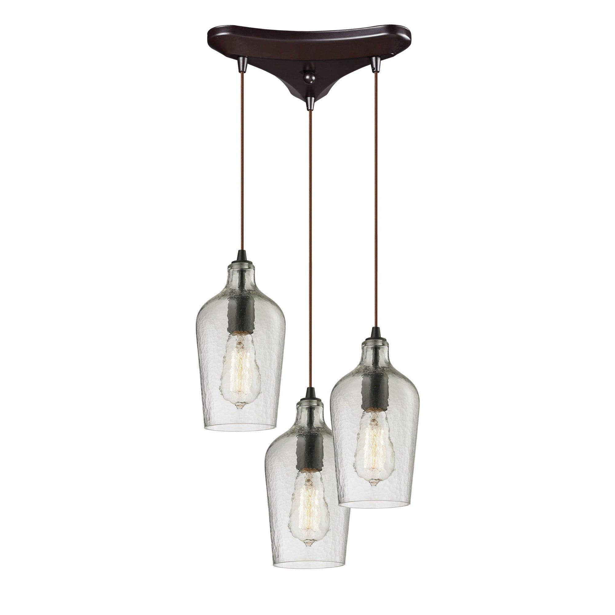 Elk Home Hammered Glass 3 - Light Island Pendant Light in  Oil Rubbed Bronze