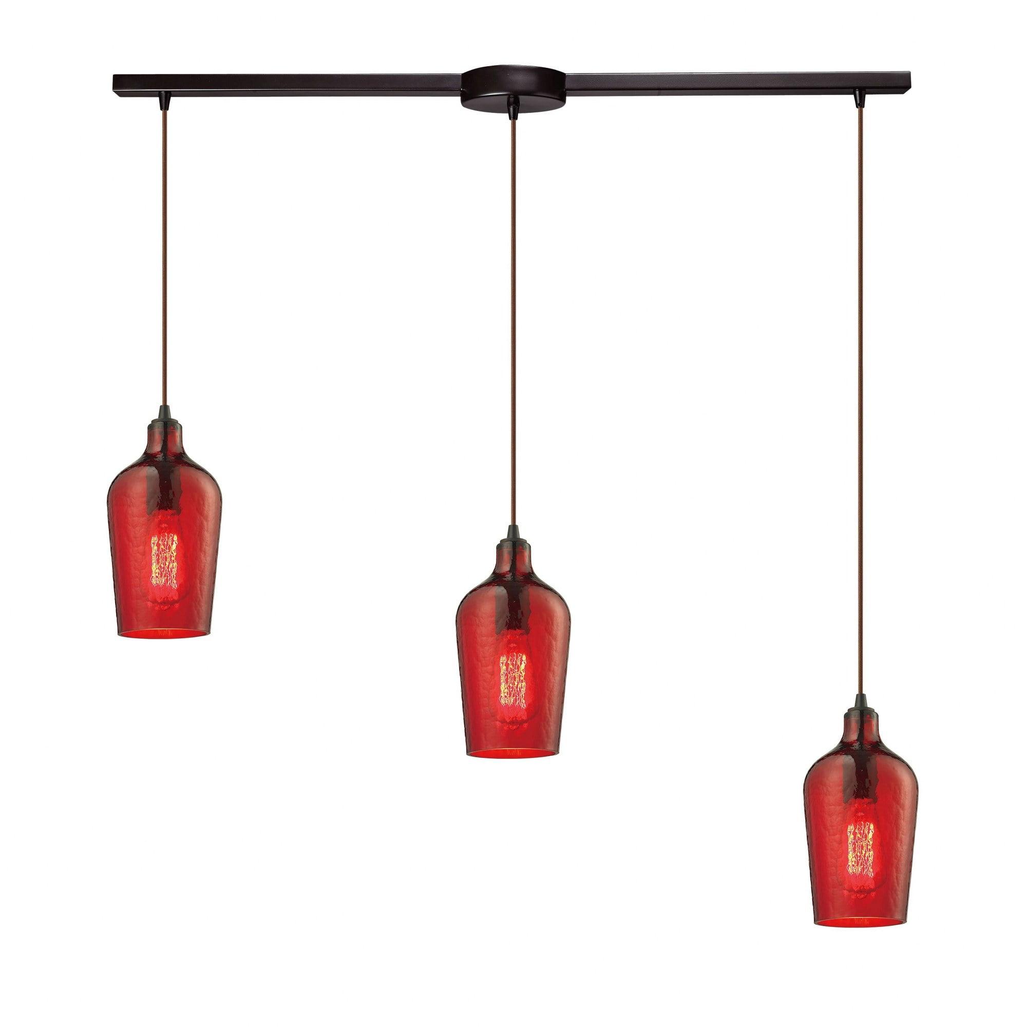Elk Home Hammered Glass 3 - Light Island Pendant Light in  Oil Rubbed Bronze