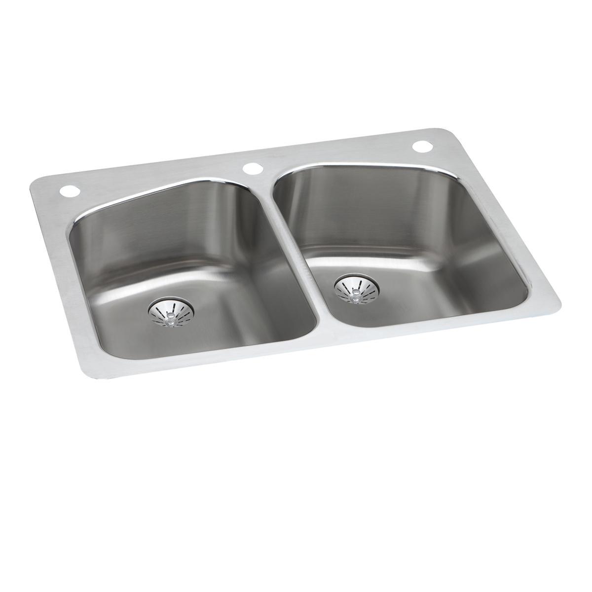 Elkay Lustertone Classic Stainless Steel 33" x 22" x 9", Equal Double Bowl Dual Mount Sink with Perfect Drain