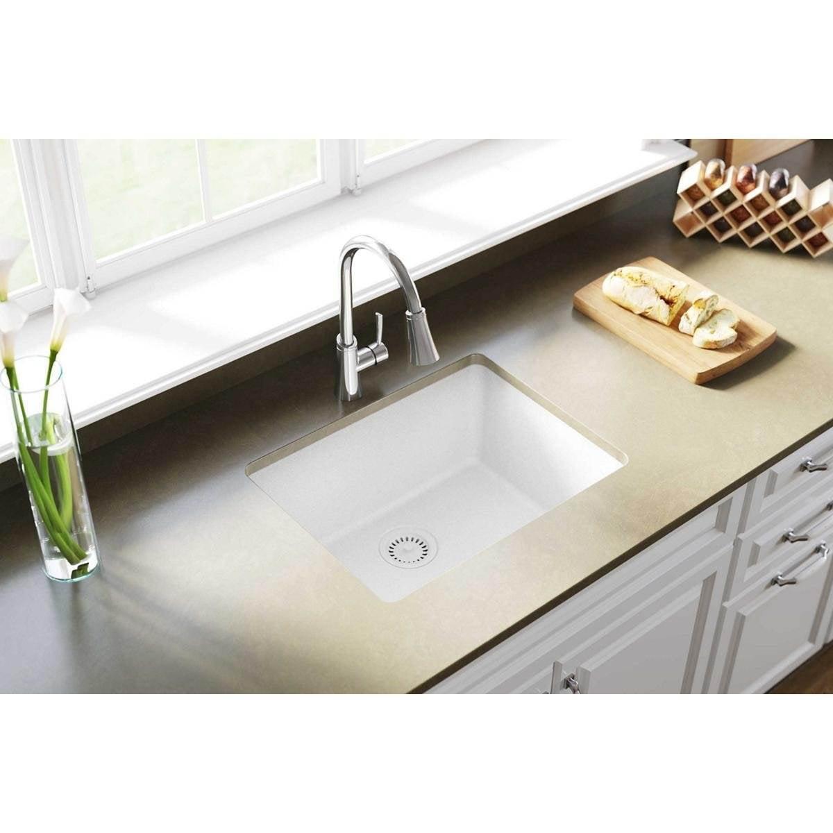 Elkay White Quartz 25" Undermount Single Bowl Kitchen Sink