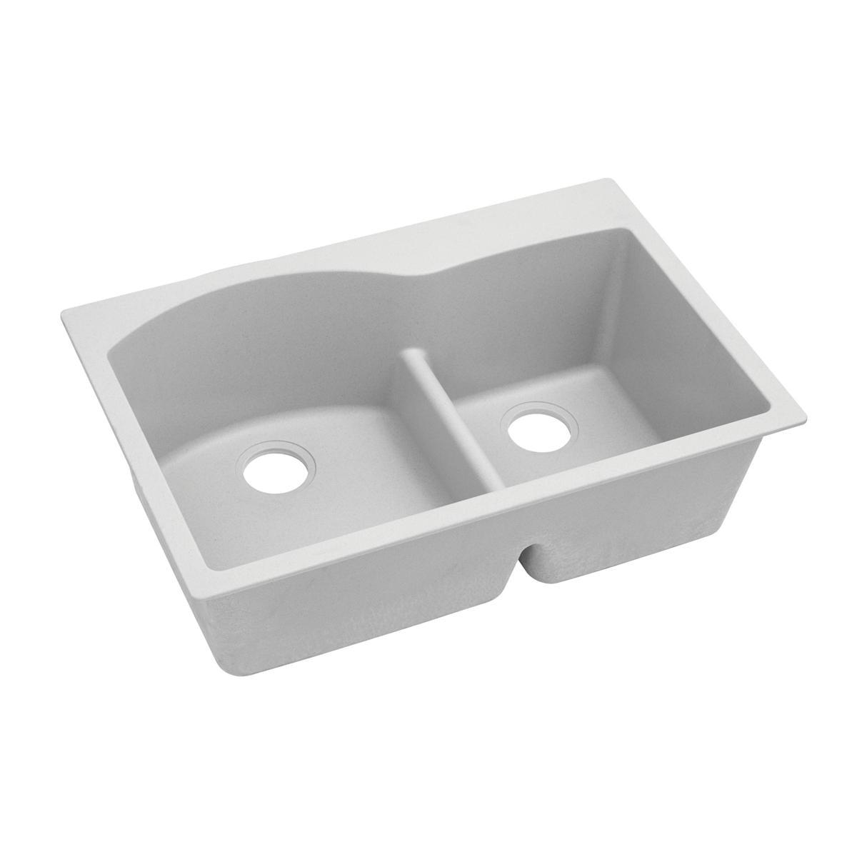 White Quartz 33" x 22" Double Bowl Drop-In Sink