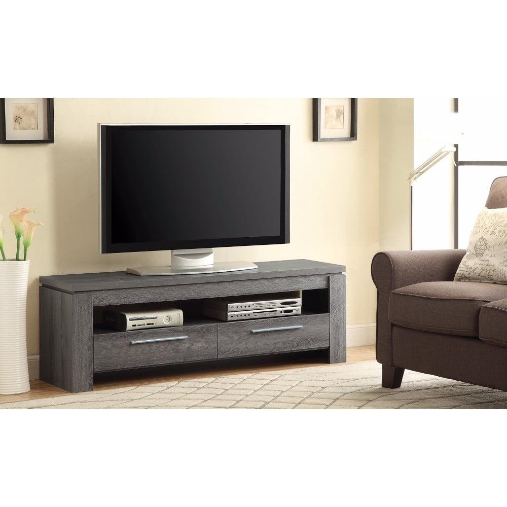 Gray Weathered Wood TV Stand with Cabinet and Drawers