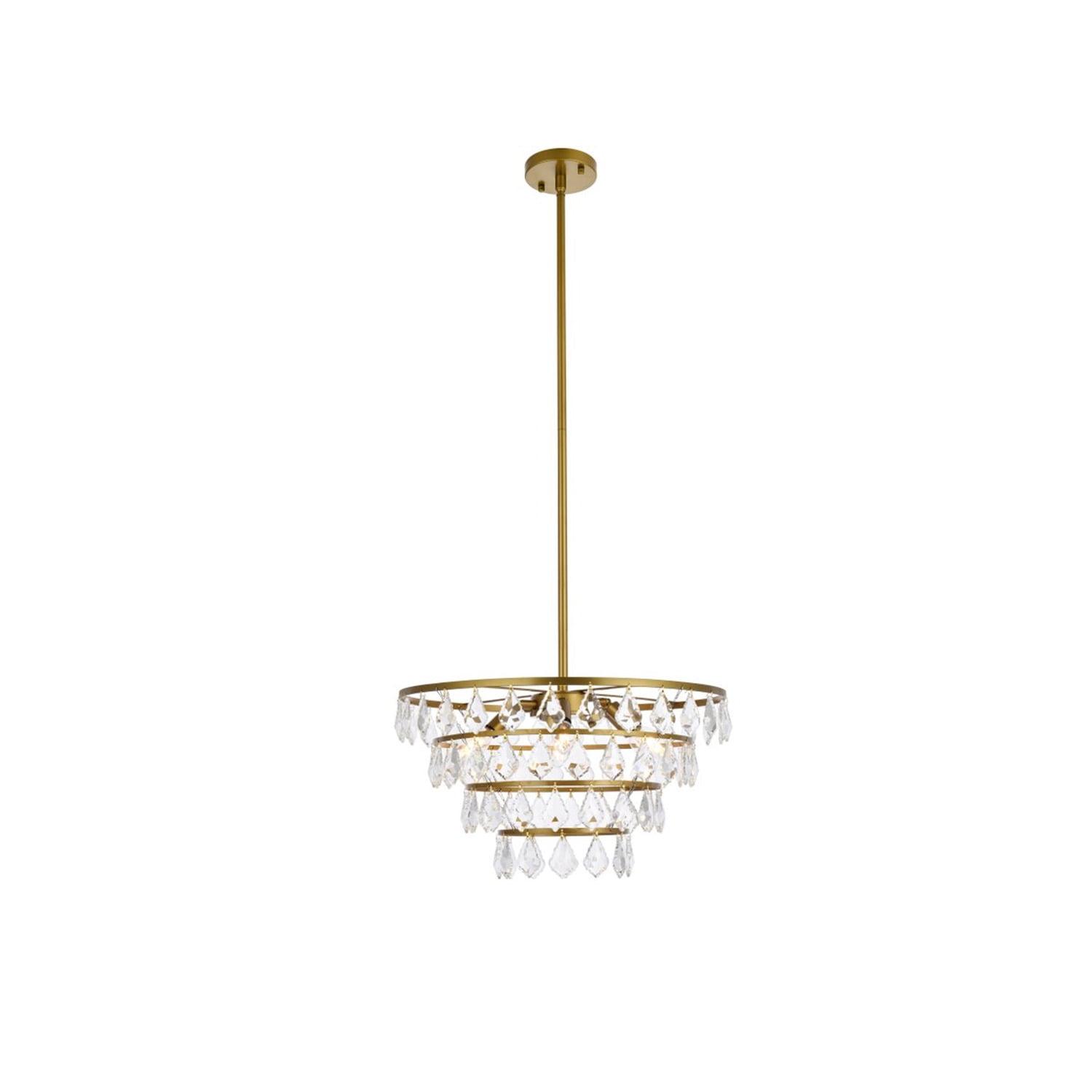 Ella Contemporary 6-Light Brass Pendant with Crystal Accents