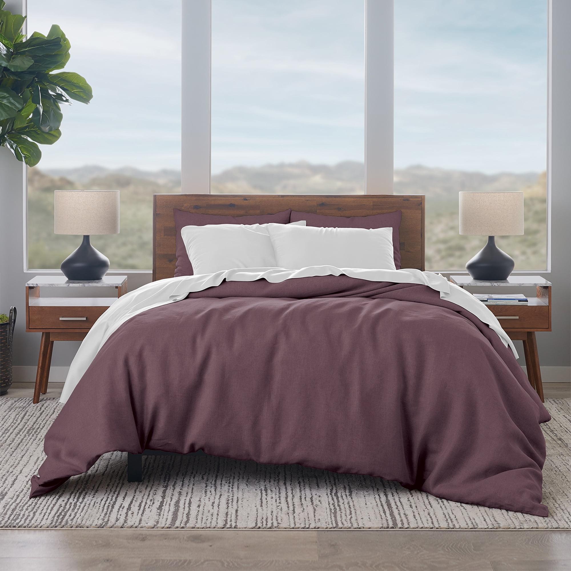 Plum Linen Cotton King/Cal King 3-piece Duvet Cover Set