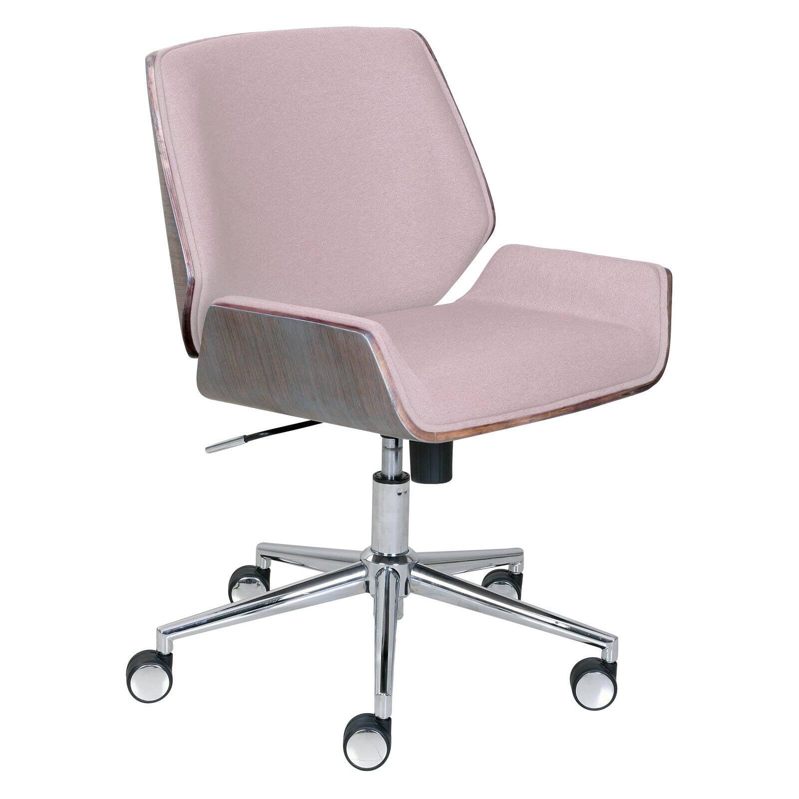 Ophelia Pink Bentwood Mid-Back Fabric Task Chair with Wood Accents